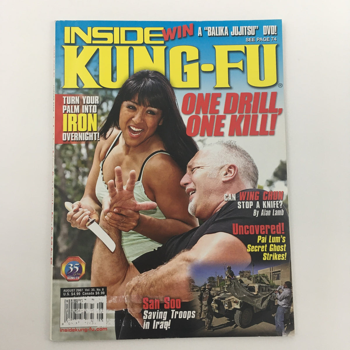 Front cover of Inside Kung-Fu Magazine, August 2007 highlighting 'Pau Lum's Secret Ghost Strikes', with an engaging martial arts action shot, perfect for vintage magazine collectors.