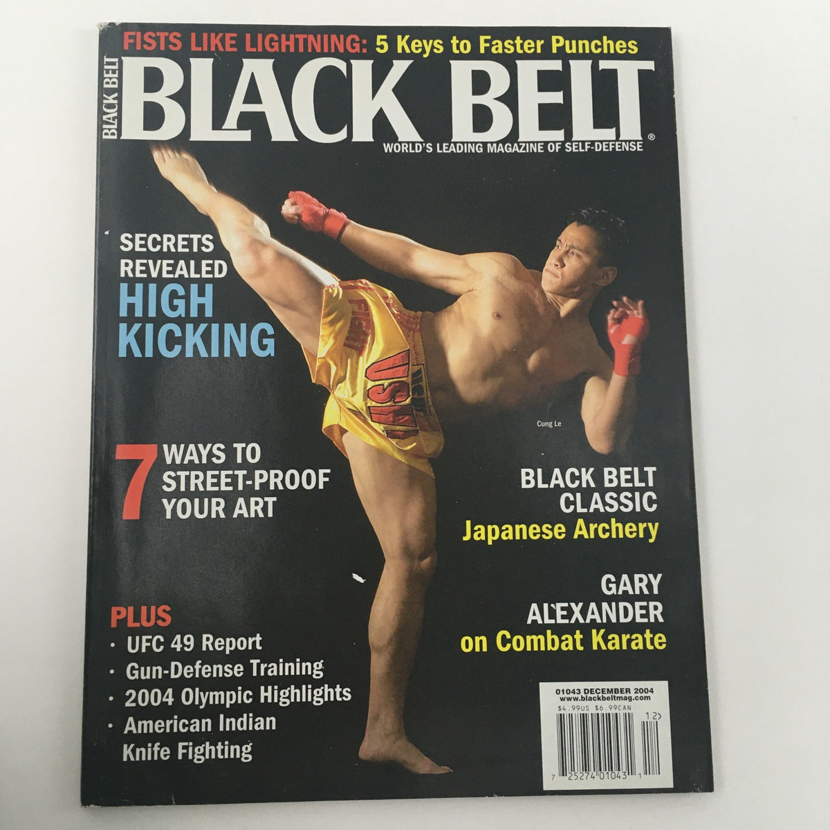 Black Belt Magazine December 2004 showcasing Gary Alexander on Combat Karate, highlighting key martial arts features and training insights with a striking image of a fighter in action.