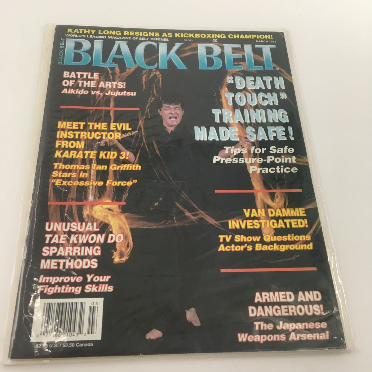 Black Belt Magazine March 1993 featuring Thomas Ian Griffith on the cover, showcasing martial arts topics including pressure-point training and an overview of 'Excessive Force', perfect for collectors.