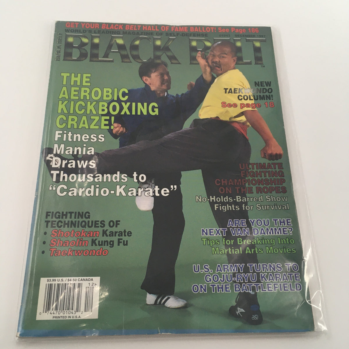 Cover of Black Belt Magazine December 1997 featuring 'The Aerobic Kickboxing Craze!' with images of martial artists demonstrating kickboxing techniques.