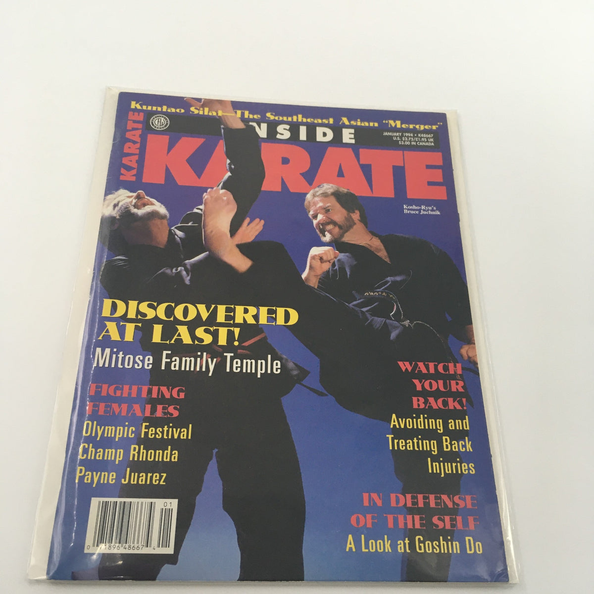 Inside Karate Magazine January 1994 featuring a dynamic martial arts action scene with two practitioners demonstrating techniques on the cover.