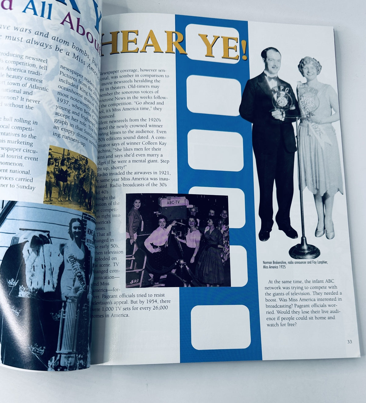 Page from Miss America Magazine 1995 75th Anniversary Official Program discussing the show's history and featuring images of the contestant and award presentations.