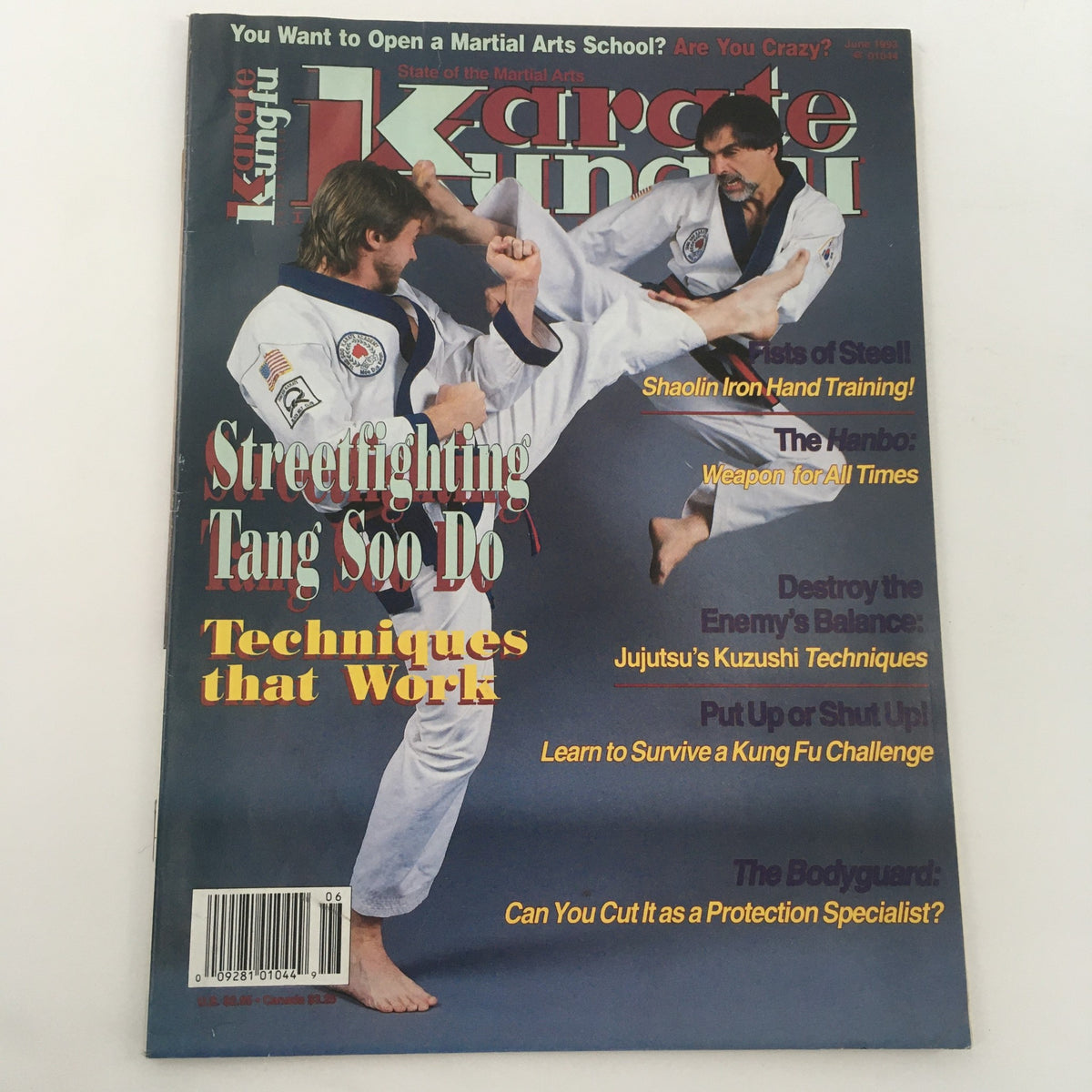 Front cover of Karate Kung Fu Magazine June 1993, highlighting streetfighting Tang Soo Do techniques with martial artists in action.