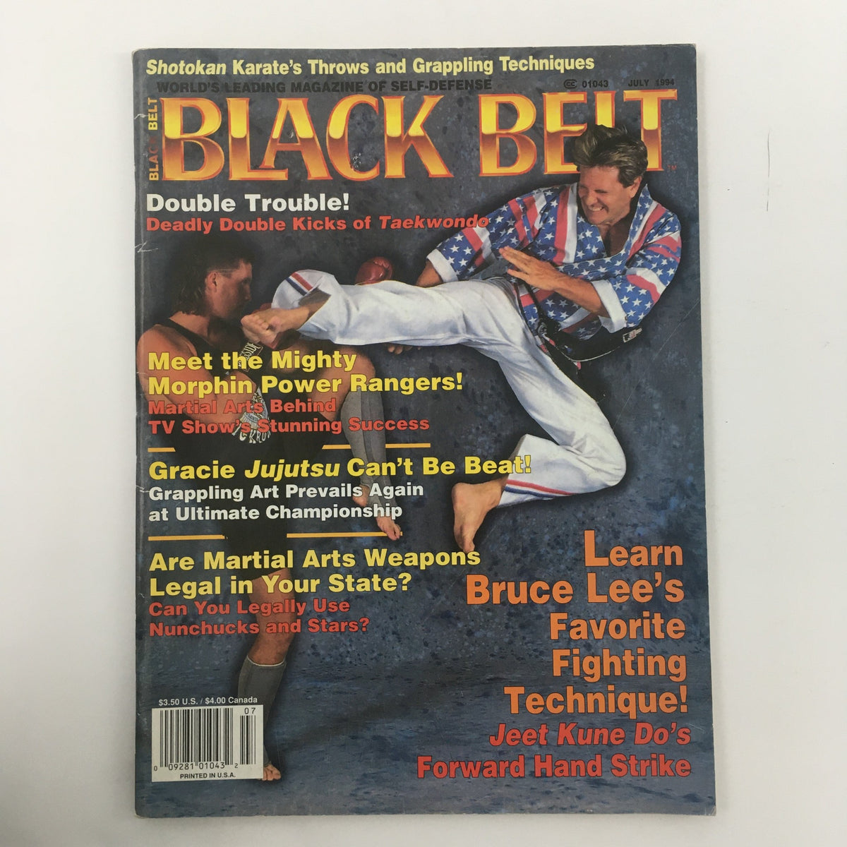 Black Belt Magazine July 1994 cover displaying Gracie Jiujitsu Ultimate Champion, highlighting multiple martial arts topics including techniques and training.