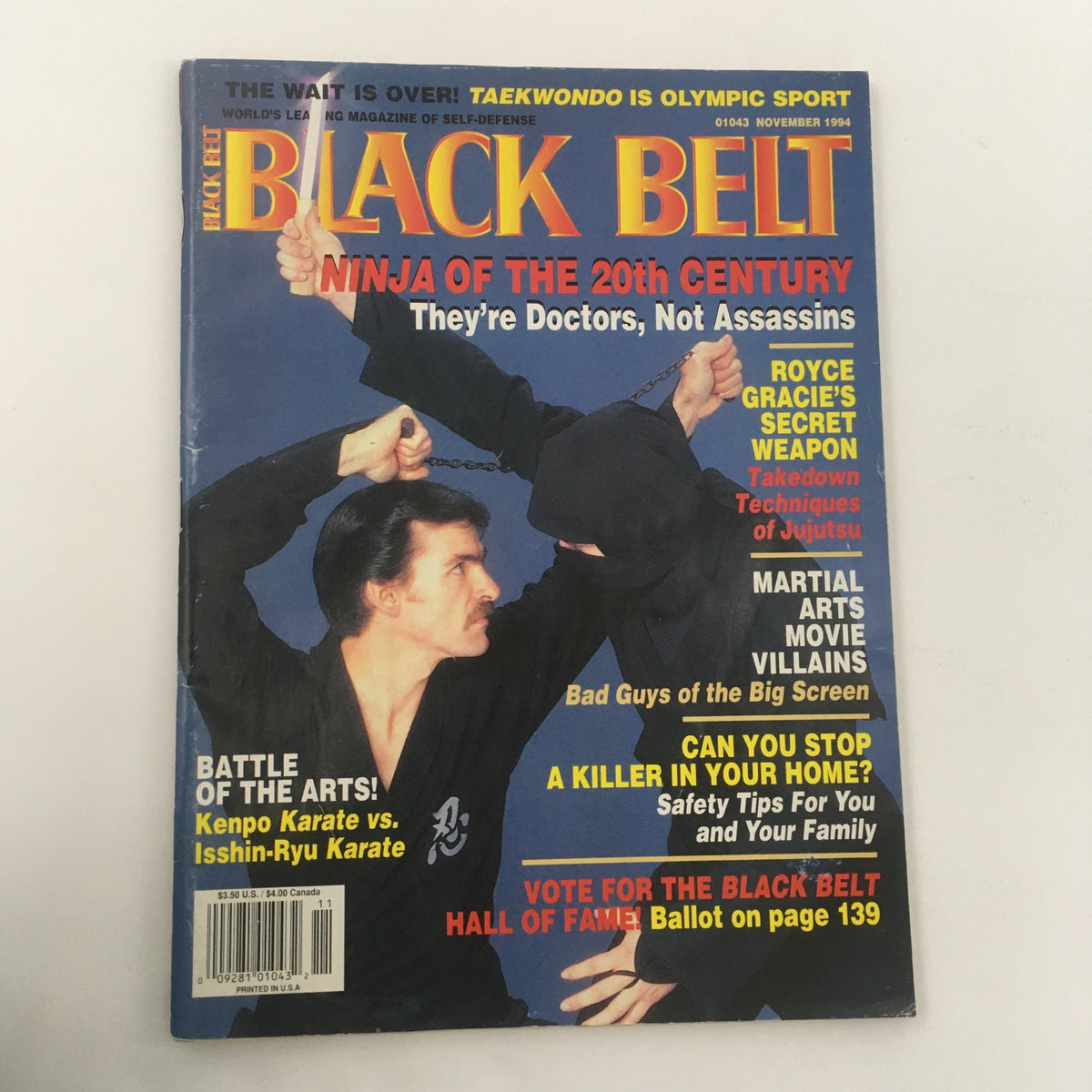 Front cover of Black Belt Magazine November 1994 showcasing Royce Gracie's Secret Weapon, highlighting martial arts topics and featuring striking cover art, appealing to collectors and martial arts enthusiasts.