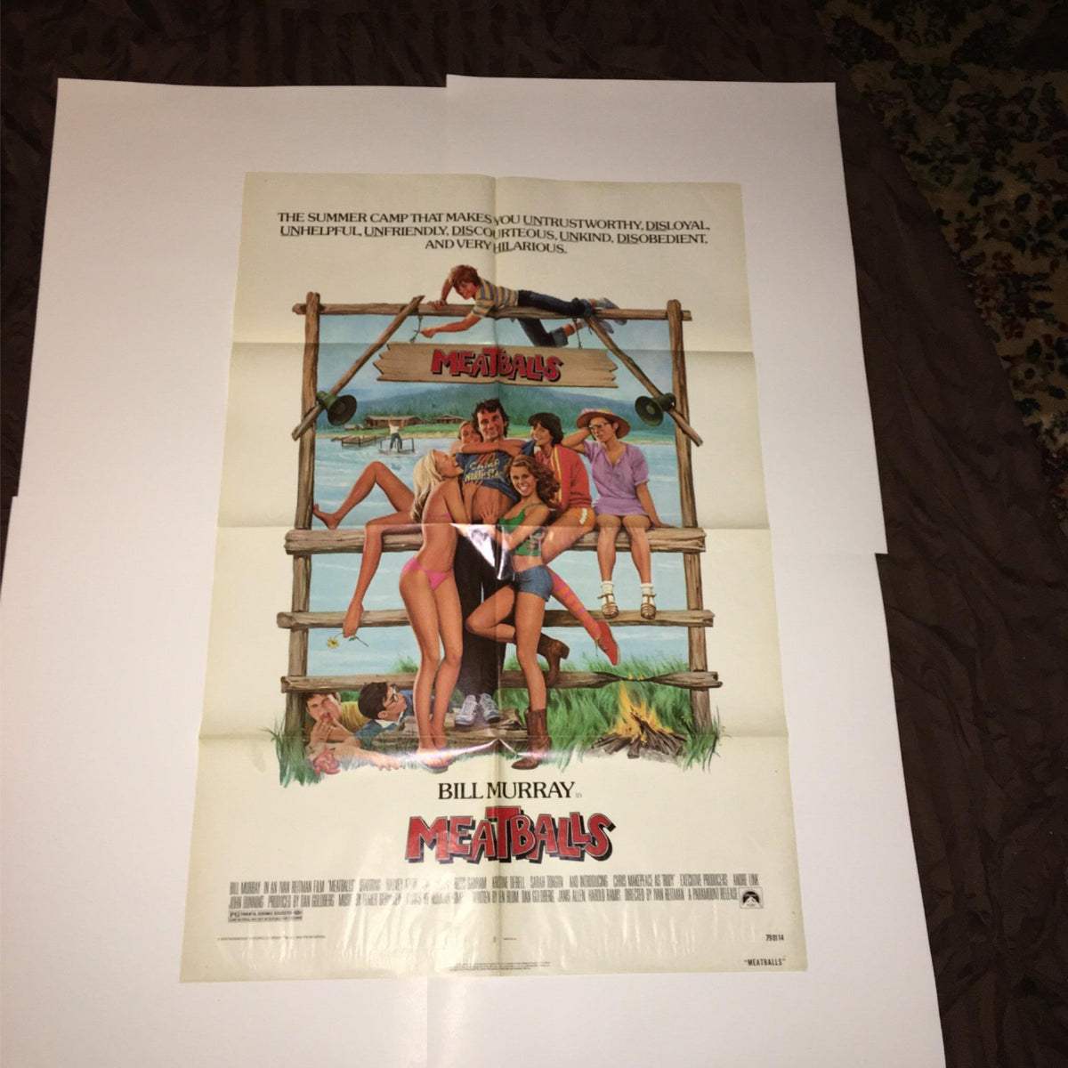 1979 MeatBalls 27 x 41 Original Movie Poster illustrating Bill Murray in a classic comedy camp scenario, vibrant graphics capturing nostalgia.