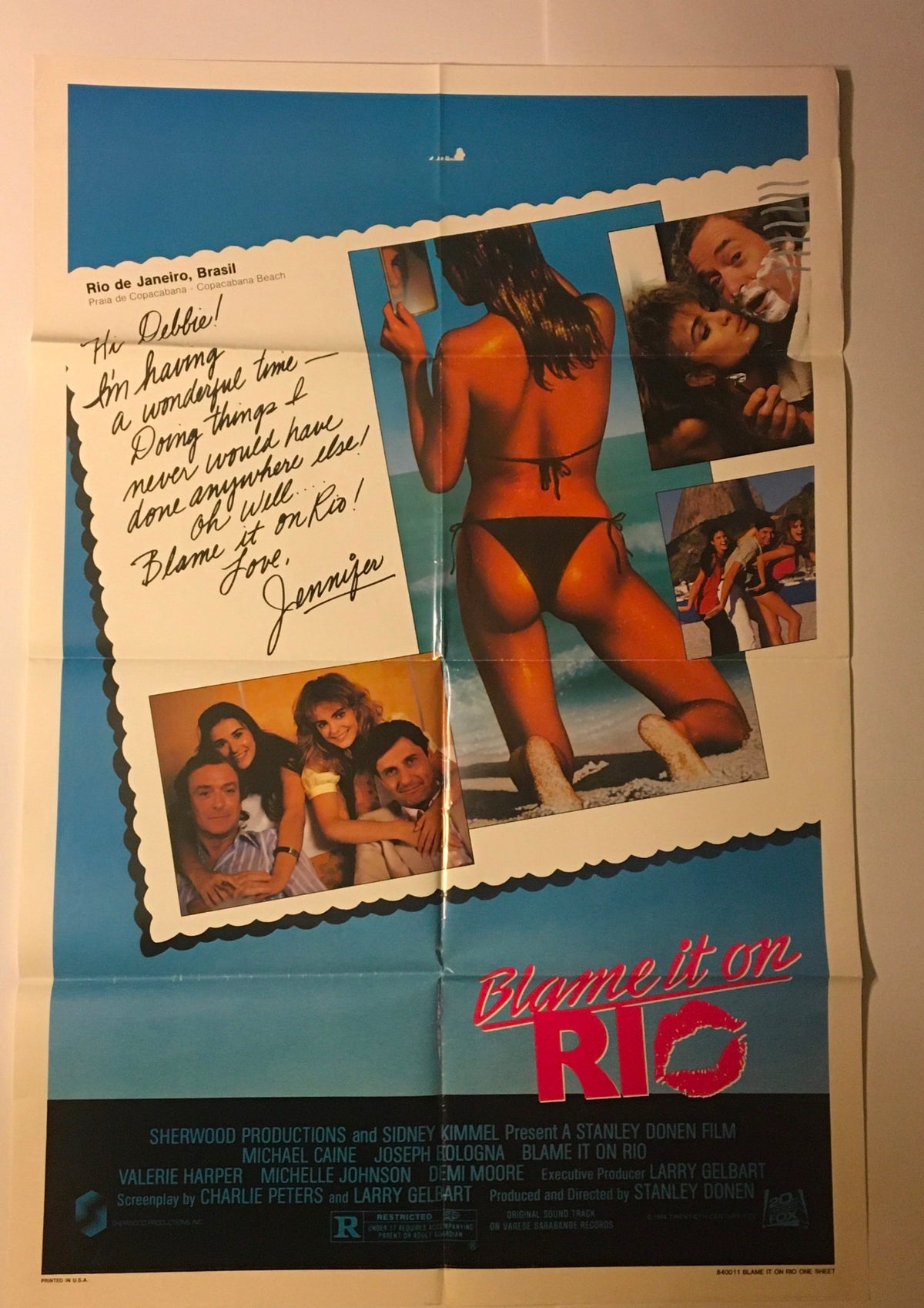 1984 Blame it on Rio 41" x 27" Original Movie Poster displaying the same scenes with enhanced lighting and colors, capturing the essence of the 1980s film.