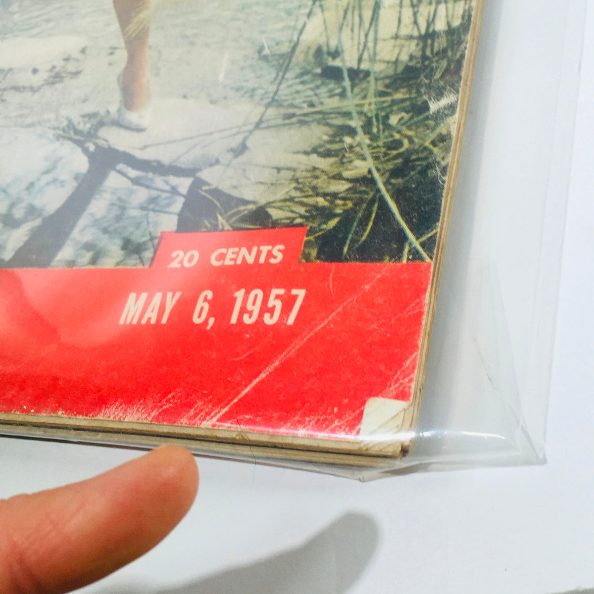 Side view of the VTG Life Magazine from May 6, 1957, displaying the date and price, capturing the nostalgic essence of the publication.