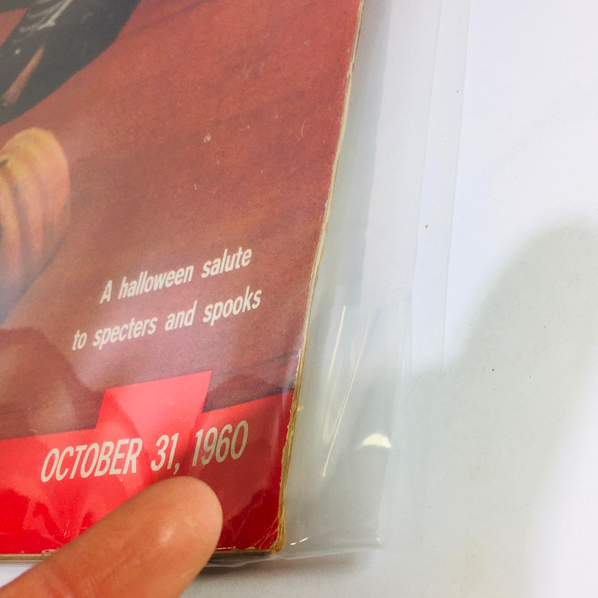 Close-up view of the VTG Life Magazine: October 31, 1960, highlighting the date and Halloween Salute To Specters and Spooks text on the cover.