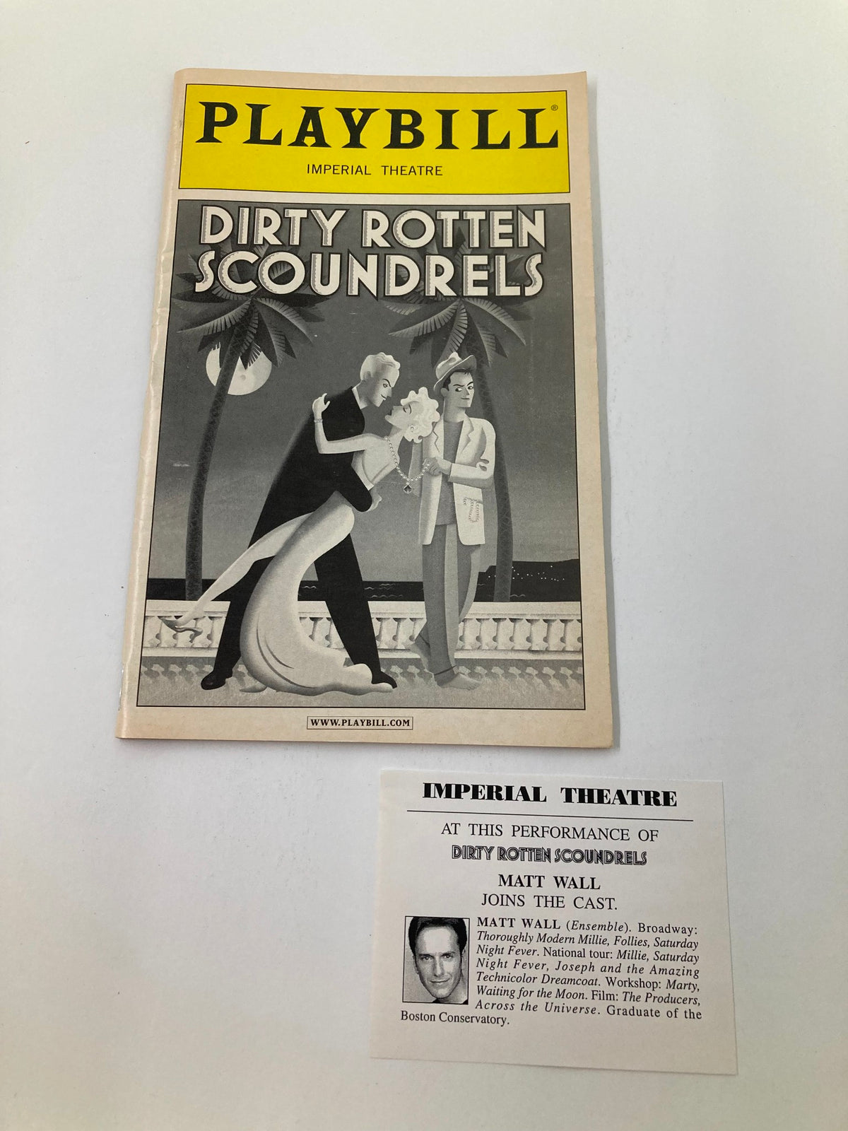 2005 Playbill Imperial Theatre featuring John Lithgow in Dirty Rotten Scoundrels, showcasing the vibrant cover art and cast information.
