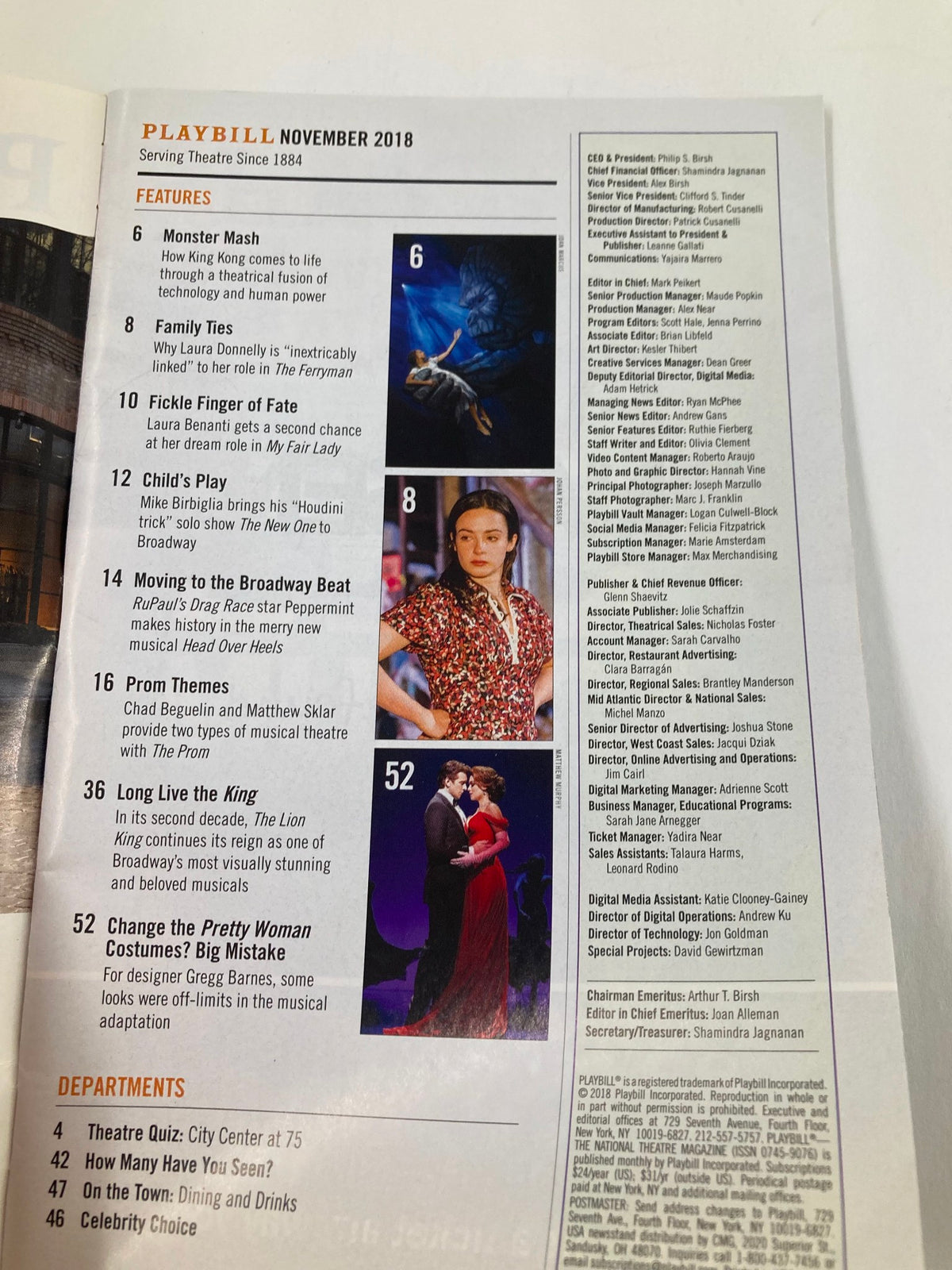 Inside page of the 2018 Playbill from Cort Theatre for Mike Birbiglia's The New One, highlighting theater features and articles.