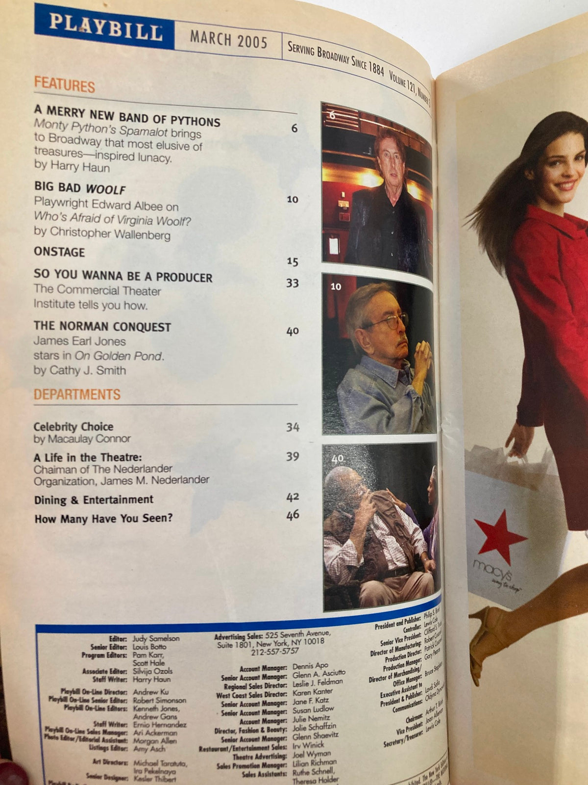 Interior page of the 2005 Playbill, featuring articles and features related to performances, including the Paul Taylor Dance Company.