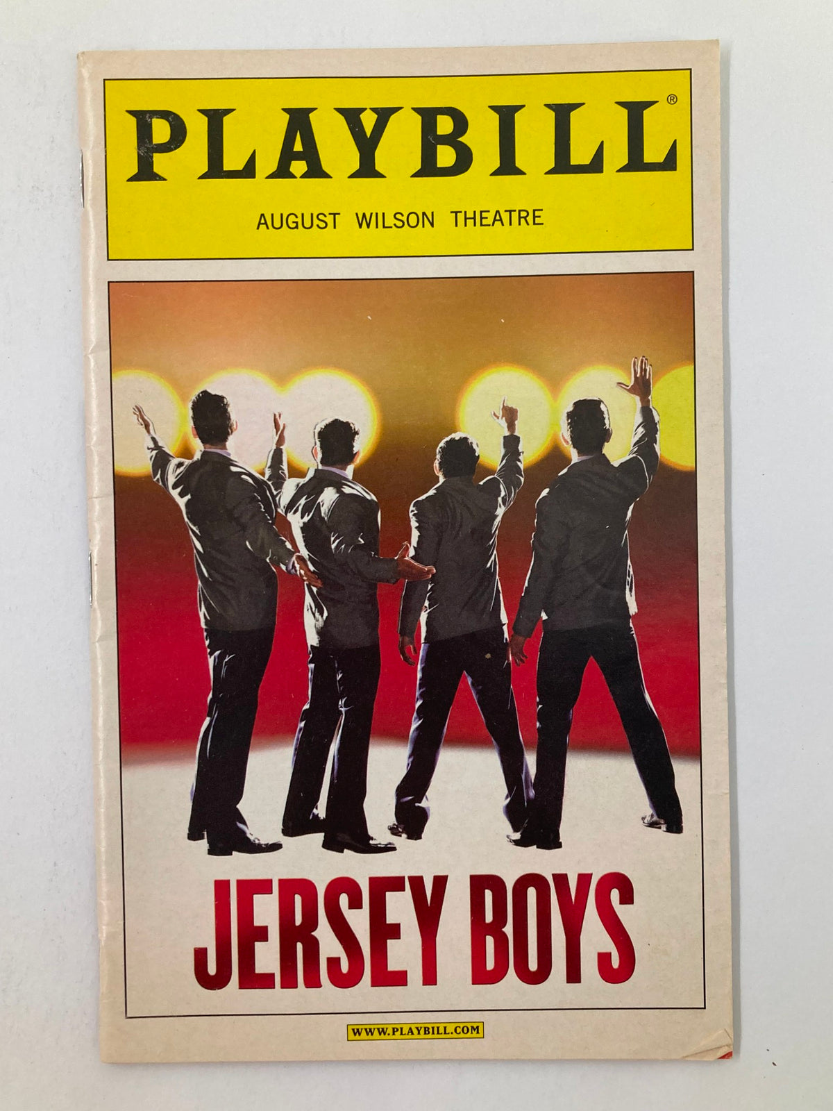 2009 Jersey Boys Playbill at August Wilson Theatre featuring four silhouetted performers celebrating the musical's legacy.