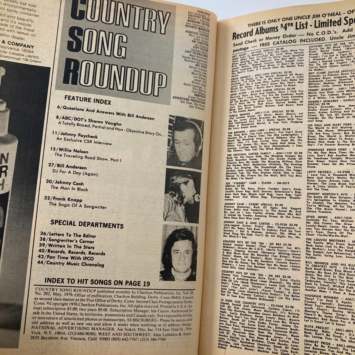 Vintage Country Song Roundup Magazine May 1976 Willie Nelson Traveling Road Show