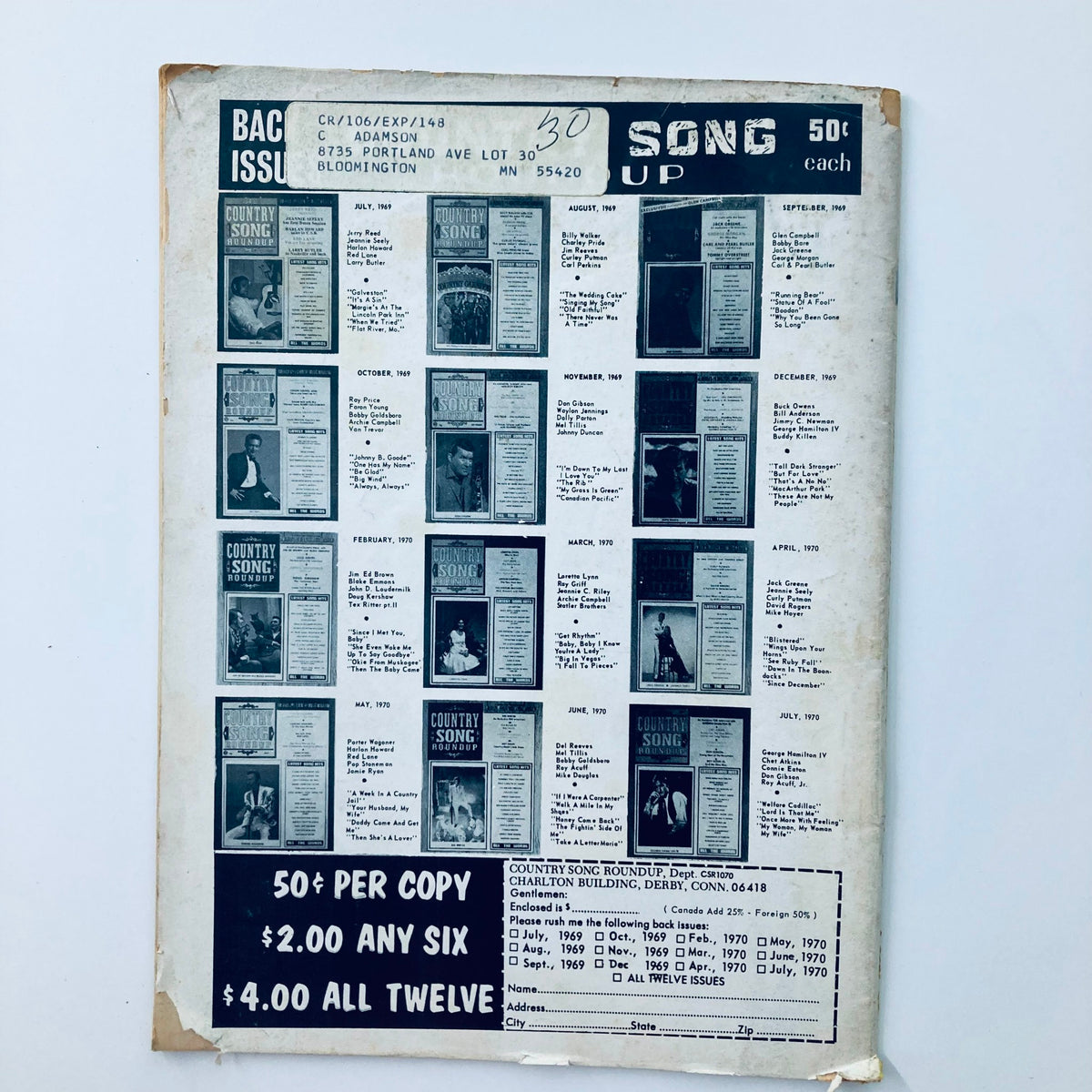 Vintage Country Song Roundup Magazine October 1970 George Jones & Tammy Wynette