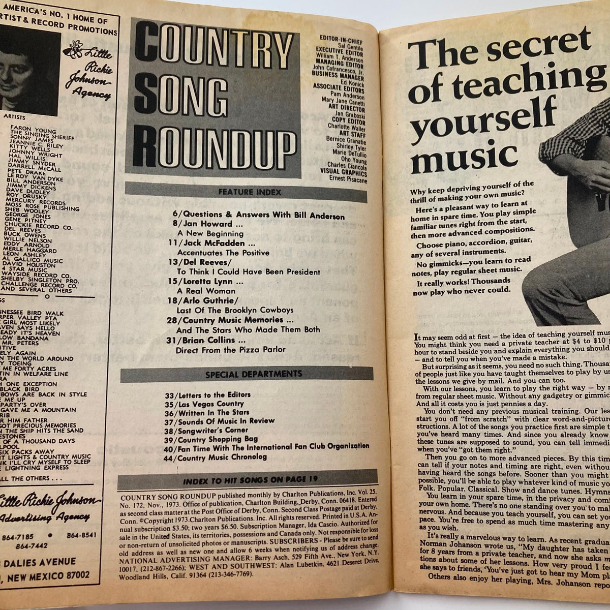 Vintage Country Song Roundup Magazine November 1973 Loretta Lynn and Del Reeves
