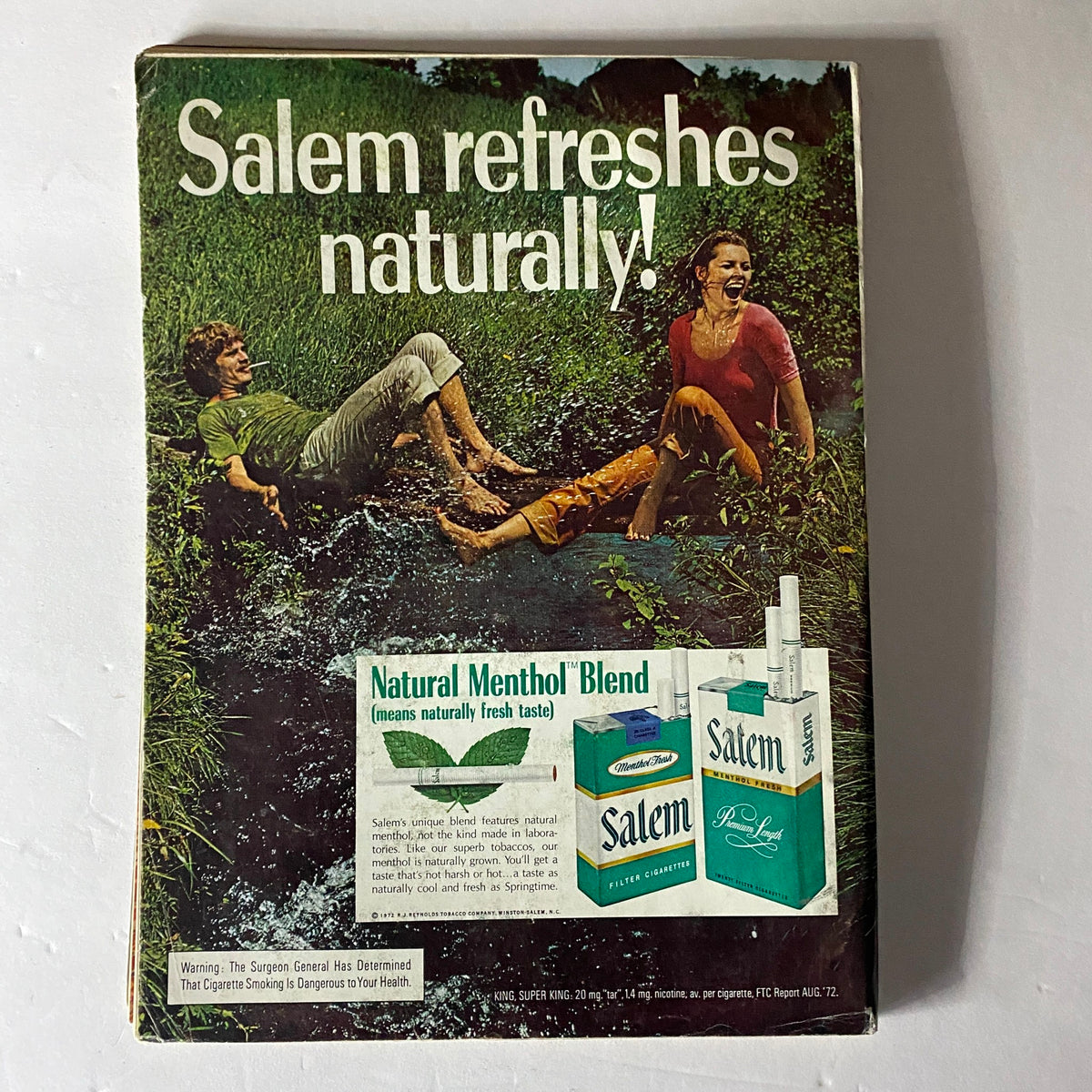 Salem cigarette advertisement from Esquire Magazine January 1973 displaying a refreshing outdoor scene, highlighting the brand's natural menthol blend.