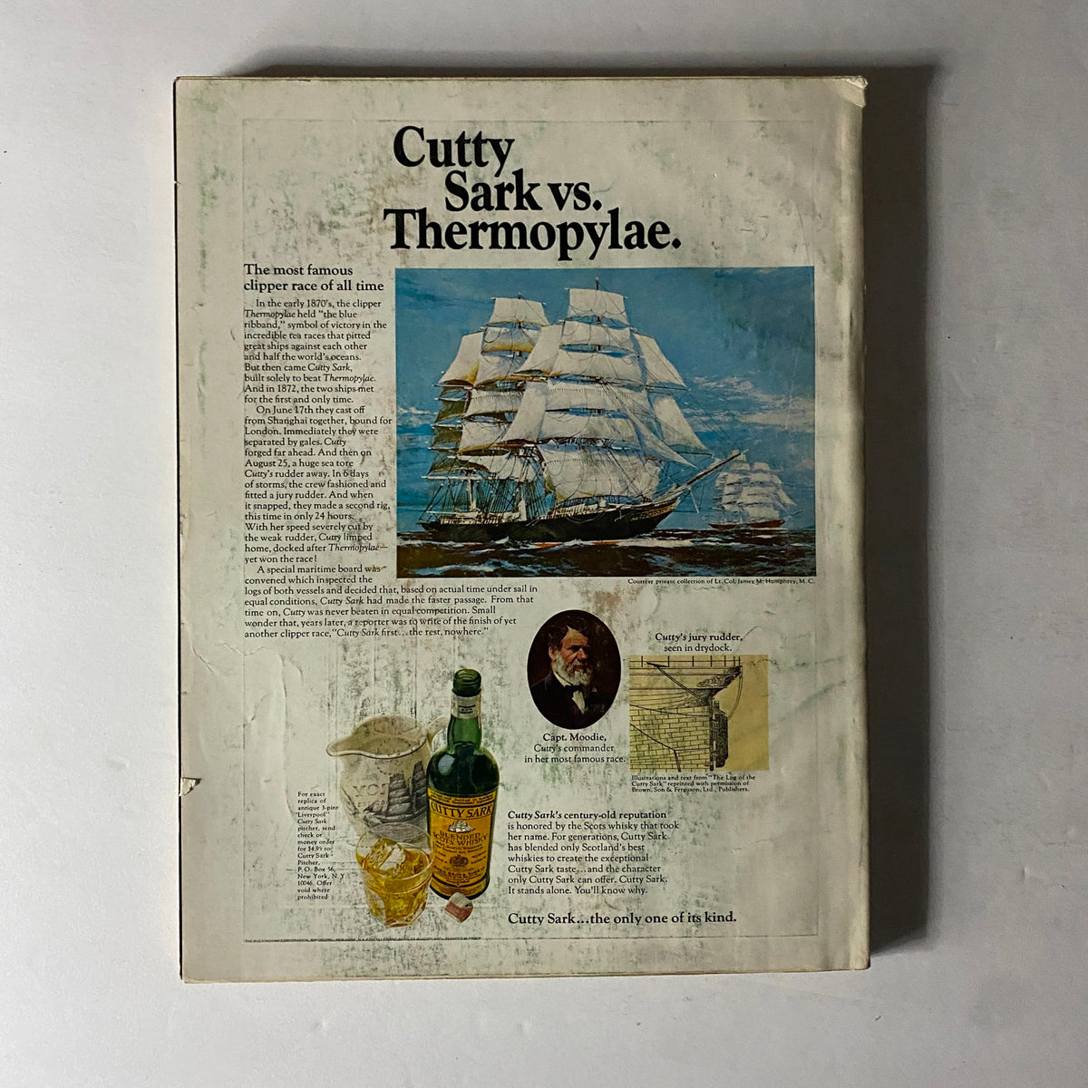 Back cover of Esquire Magazine September 1971 showcasing an advertisement for Cutty Sark whiskey, including historical information and imagery.