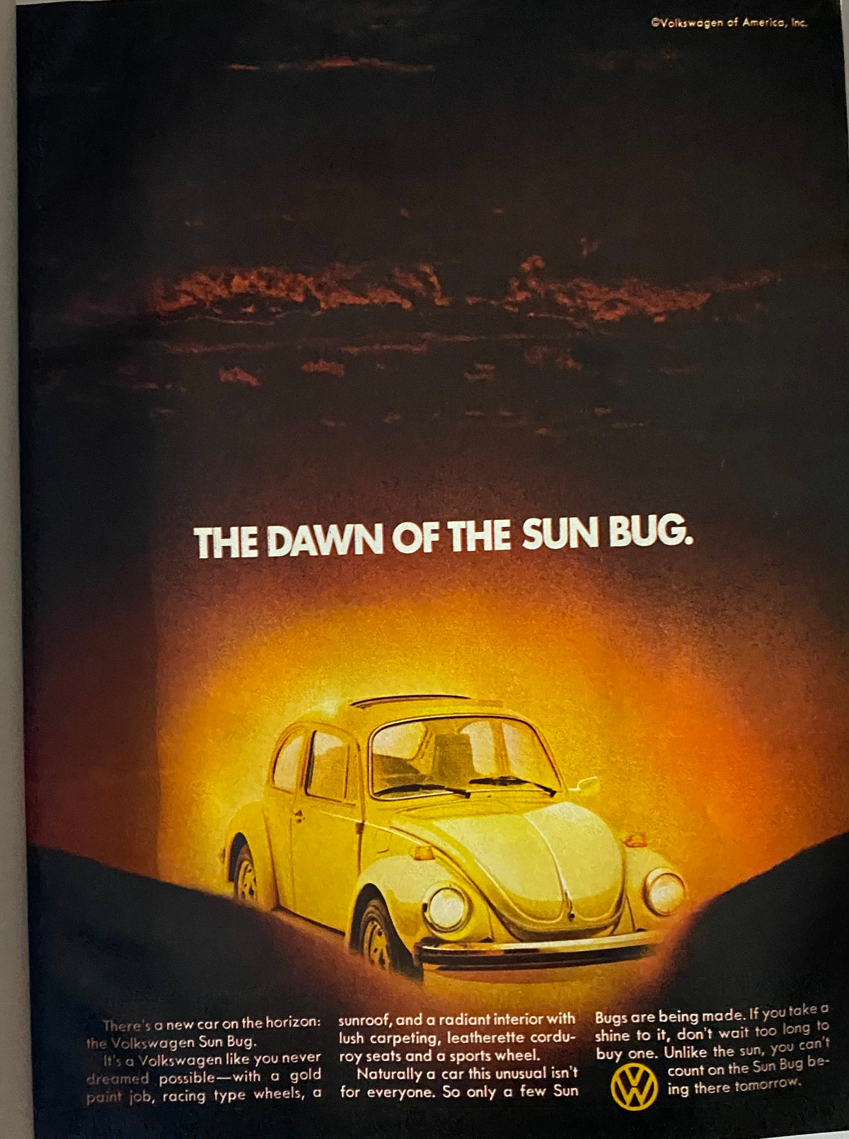 Advertisement in Esquire Magazine June 1974 for the Volkswagen Sun Bug, highlighting its unique features and appealing design.