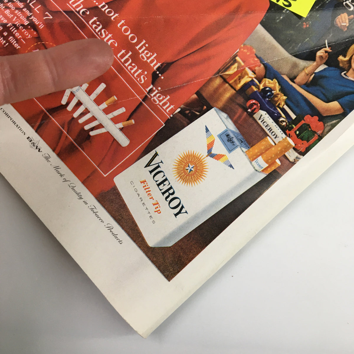 A close-up of a vintage advertisement featuring Viceroy Filter Tip cigarettes in the December 23, 1963 issue of US News & World Report Magazine, highlighting the nostalgic design and branding from the era.