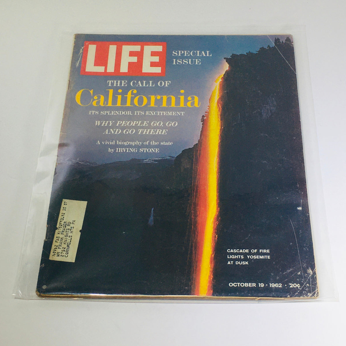 VTG Life Magazine: Oct 19 1962 - Special Issue: The Call of California cover featuring a vibrant image of Yosemite at dusk with text highlighting its splendor and excitement.