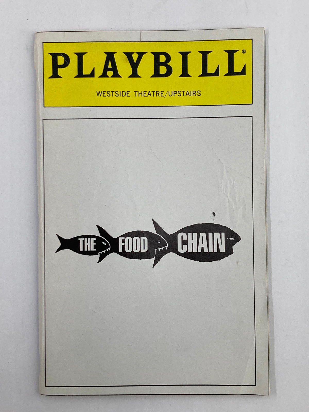 1996 Playbill from the Westside Theatre featuring Joy Behar in The Food Chain, showing the playbill cover with fish graphics.