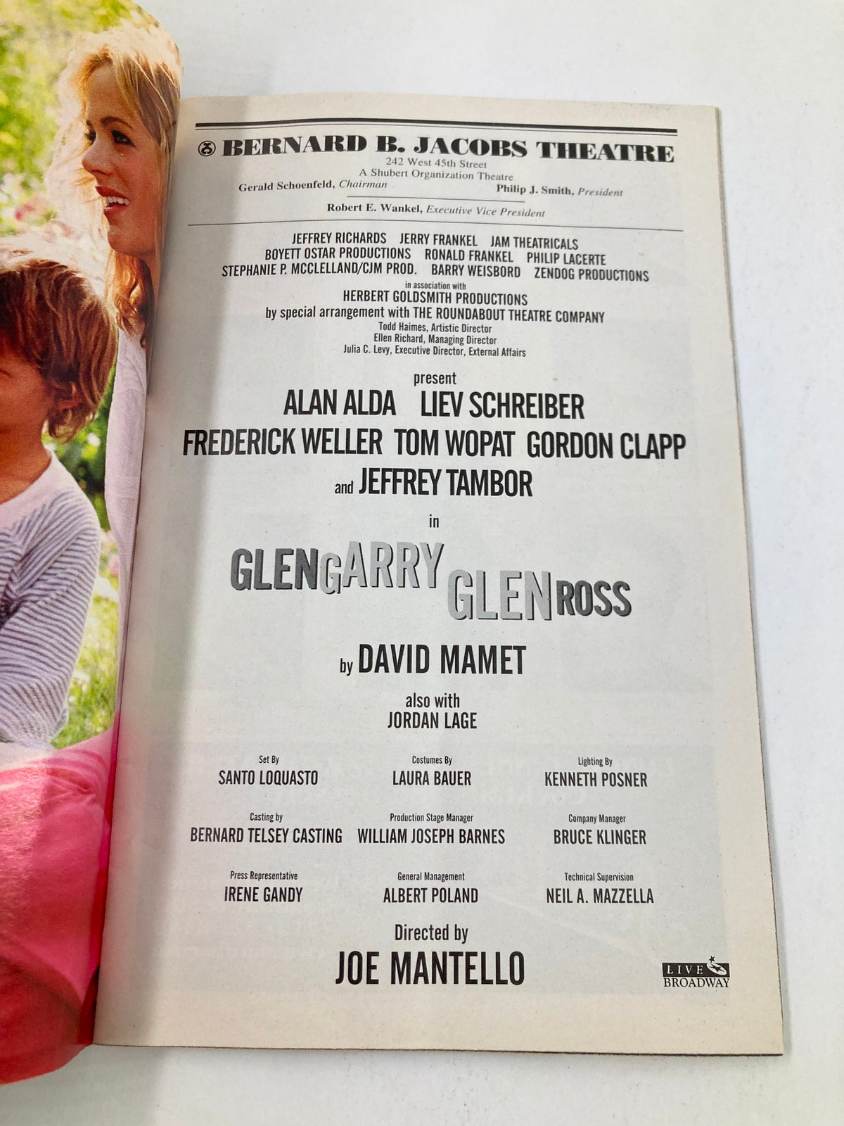 Cover page of the Playbill for the 2005 Bernard B. Jacobs Theatre production of Glenn Garry, Glenn Ross, starring Alan Alda, Liev Schreiber, and others.