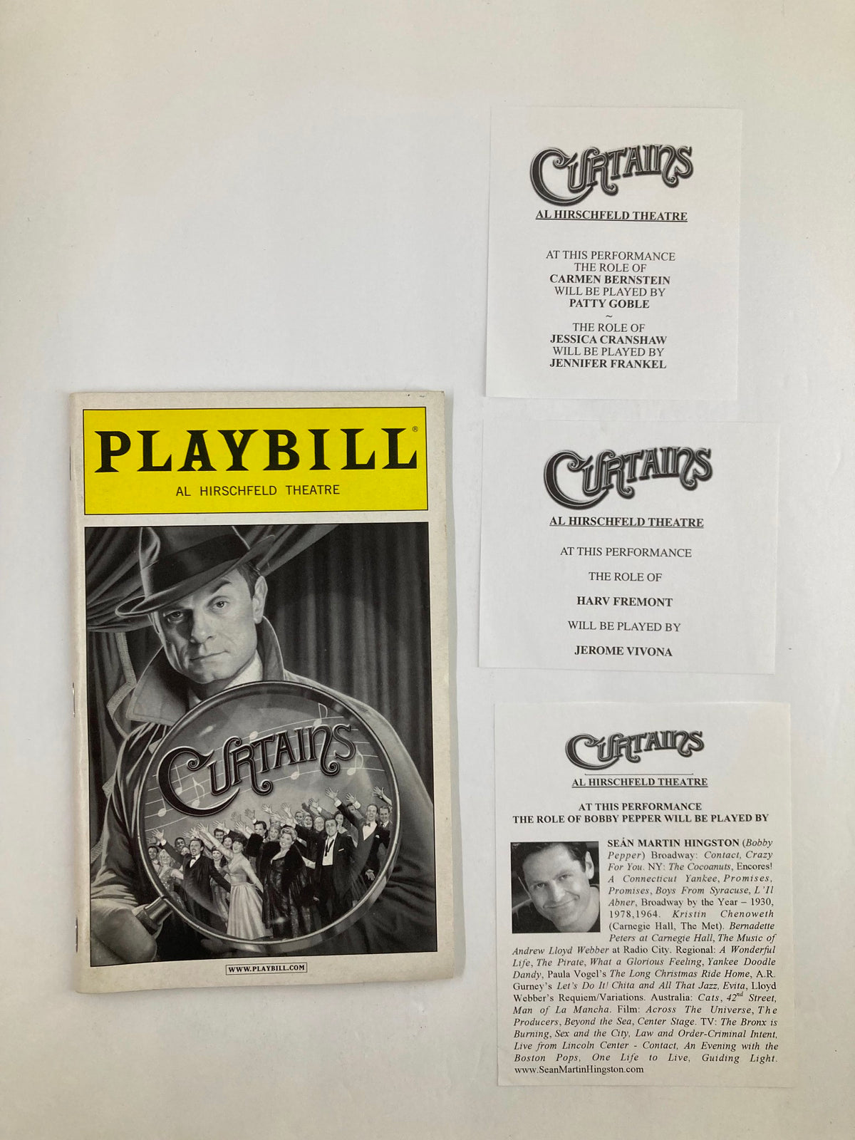 2008 Playbill for the musical Curtains at Al Hirschfeld Theatre featuring David Hyde Pierce and Debra Monk, along with performance details.