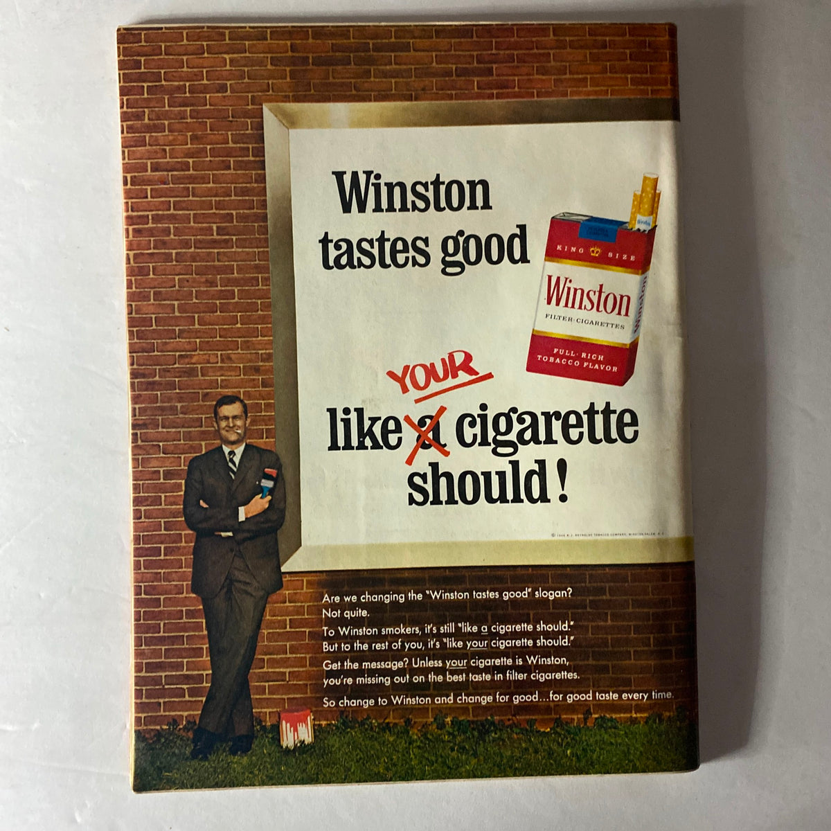 Back cover of Time Magazine July 22, 1966 Vol 88 No. 4, featuring an advertisement for Winston cigarettes, highlighting the slogan 'Winston tastes good like a cigarette should'.