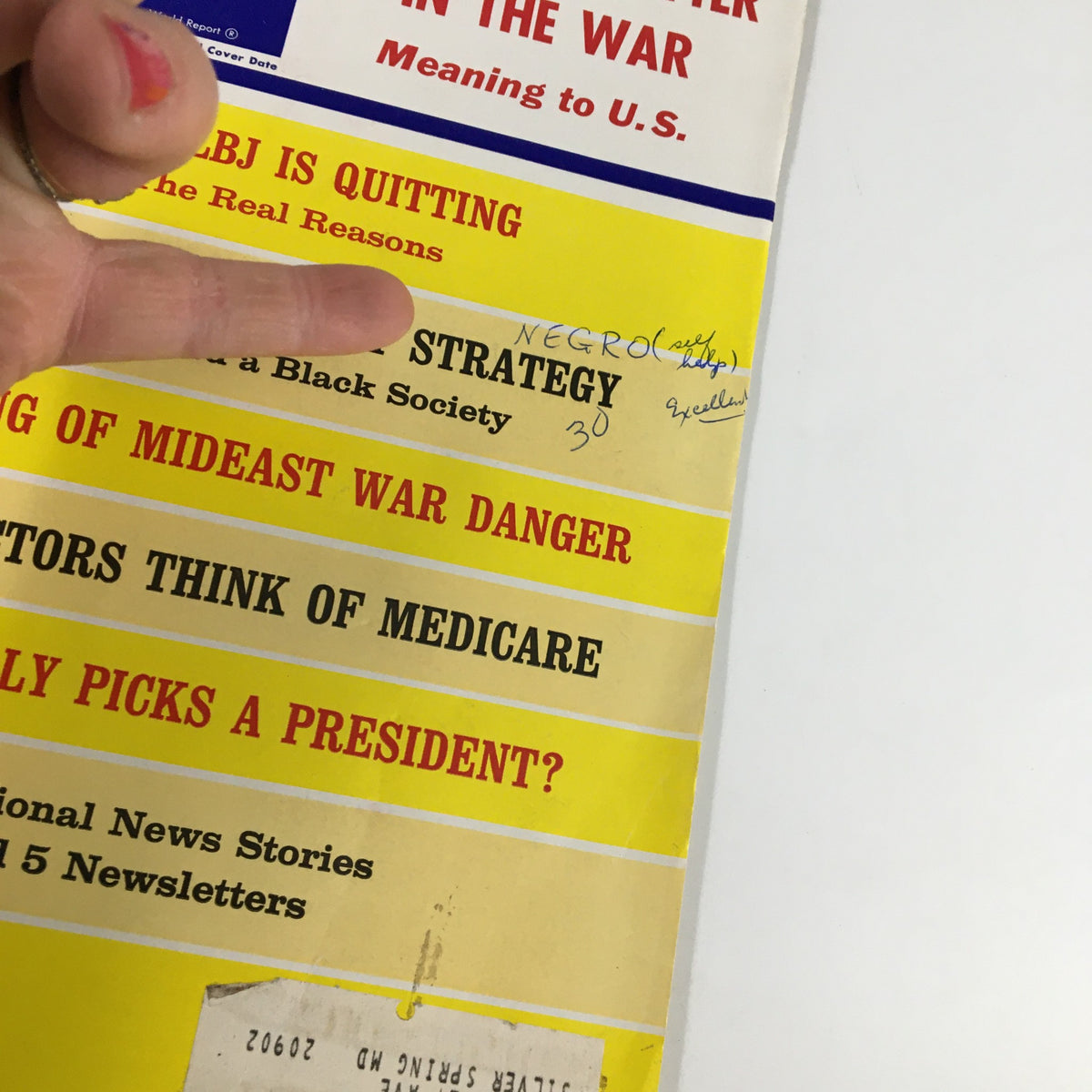 Cover of US News & World Report Magazine from July 22, 1968, featuring bold headlines on the Vietnam War, the Middle East, and political insights, with handwritten notes adding to its historical value.