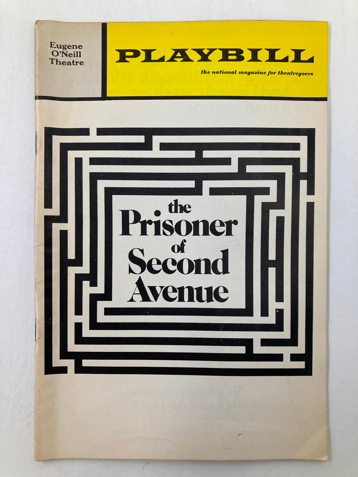 1972 Playbill for The Prisoner of Second Avenue featuring Art Carney at the Eugene O'Neill Theatre, showcasing its distinctive cover design.