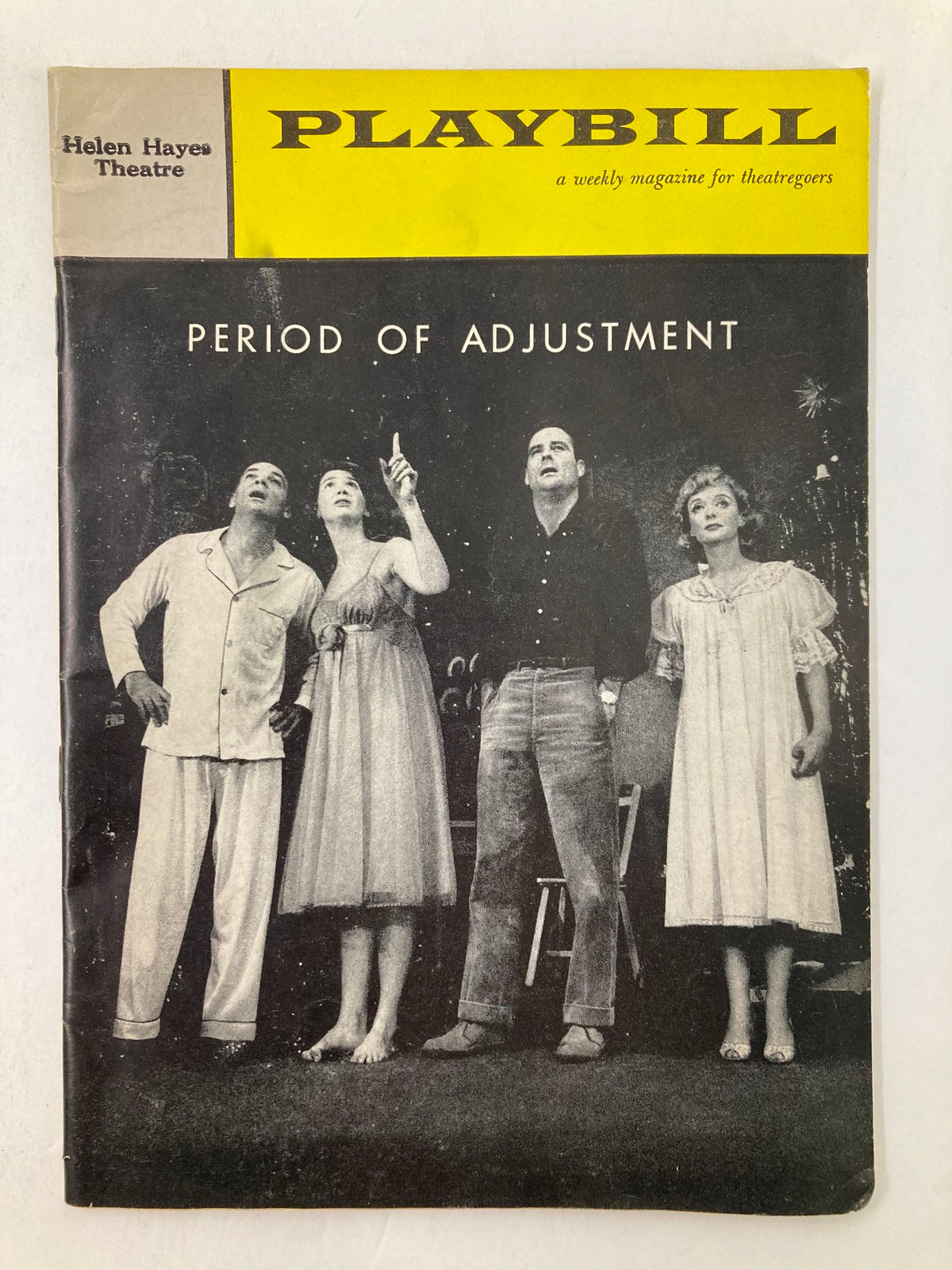 1960 Playbill for Period of Adjustment, featuring the cast in period attire at Helen Hayes Theatre.