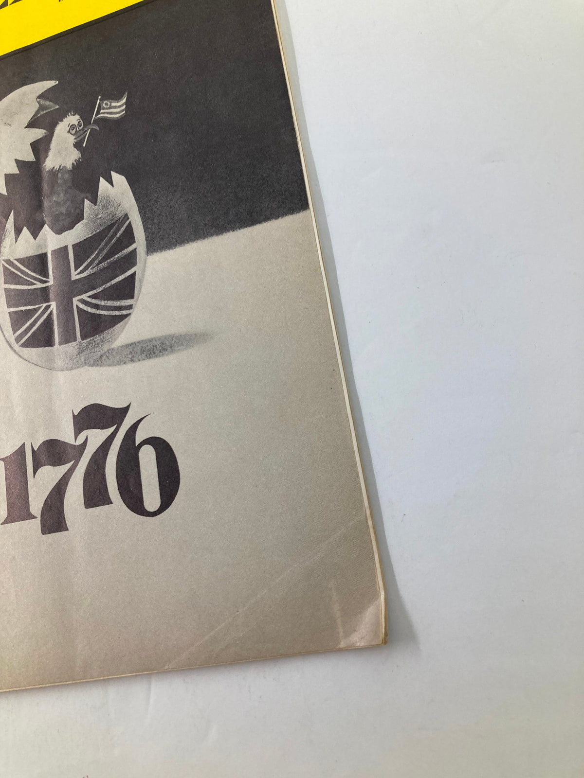 Original 1970 Playbill from the 46th Street Theatre featuring the musical 1776, highlighting a graphic design with a British flag and iconic title.