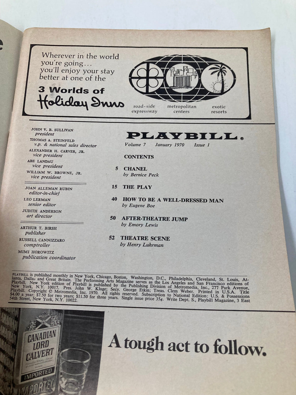 Inside page of the 1970 Playbill showcasing contents and introductory details, part of the original 46th Street Theatre production of 1776.