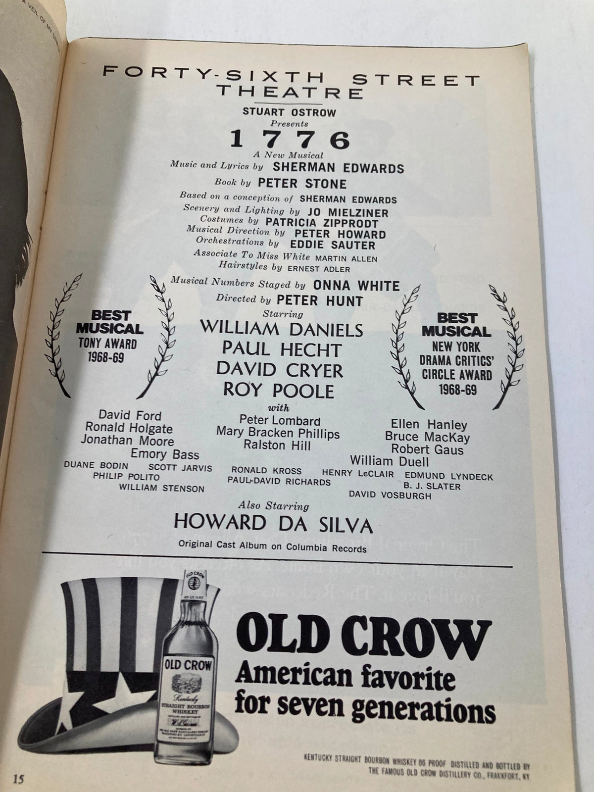 Details from the 1970 Playbill for the 46th Street Theatre production of 1776, listing cast members including David Cryer and Roy Poole.