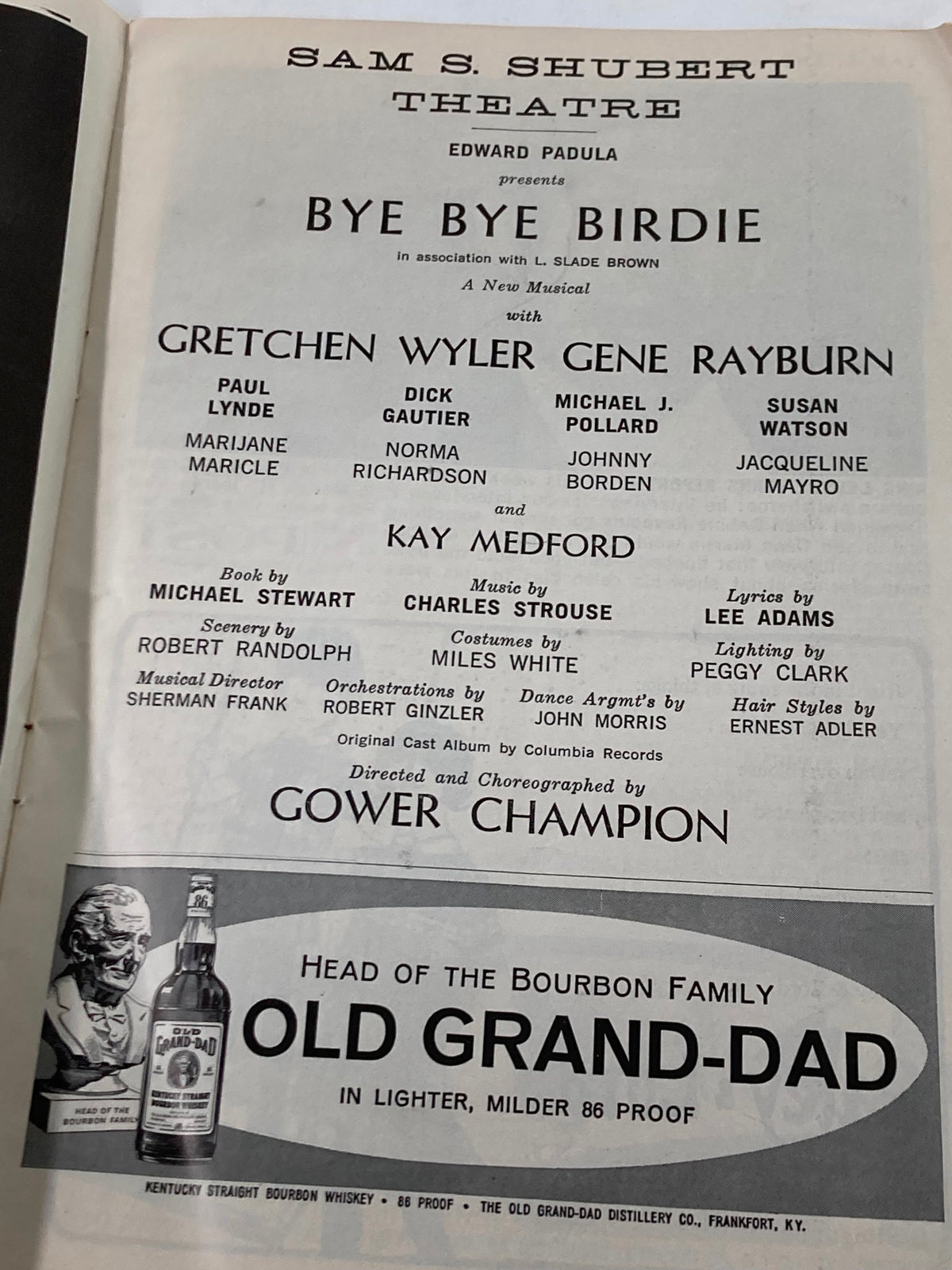 1961 Playbill from Bye Bye Birdie featuring cast details including Gretchen Wyler and Gene Rayburn at Sam S. Shubert Theatre, capturing a piece of Broadway history.