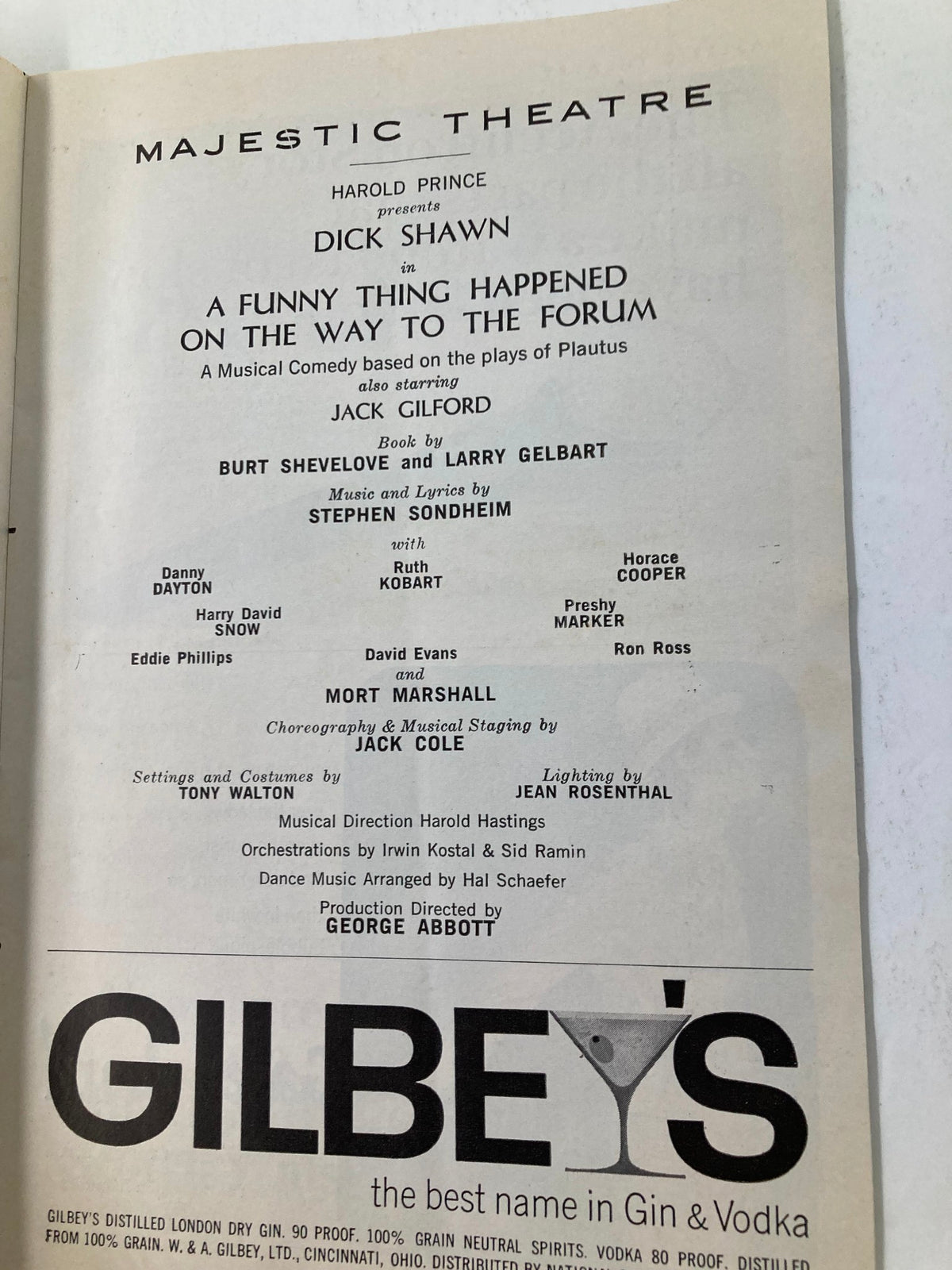 1964 Playbill for A Funny Thing Happened On The Way To The Forum at the Majestic Theatre, showcasing cast and production details including Harold Prince, Burt Shevelove, and Stephen Sondheim.