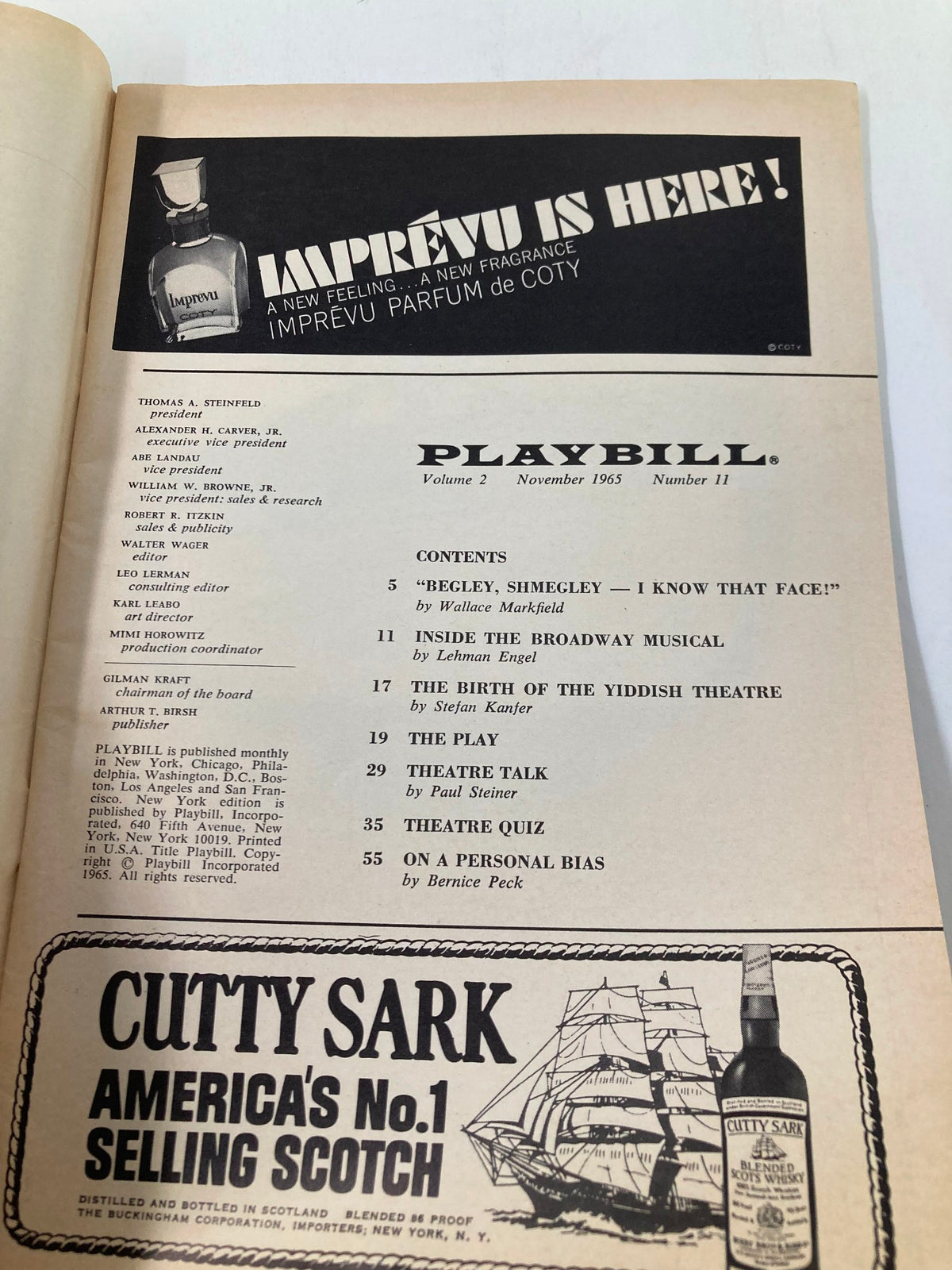Interior page of the 1965 Playbill for The Devils, including advertisements and content information relevant to the Broadway production.