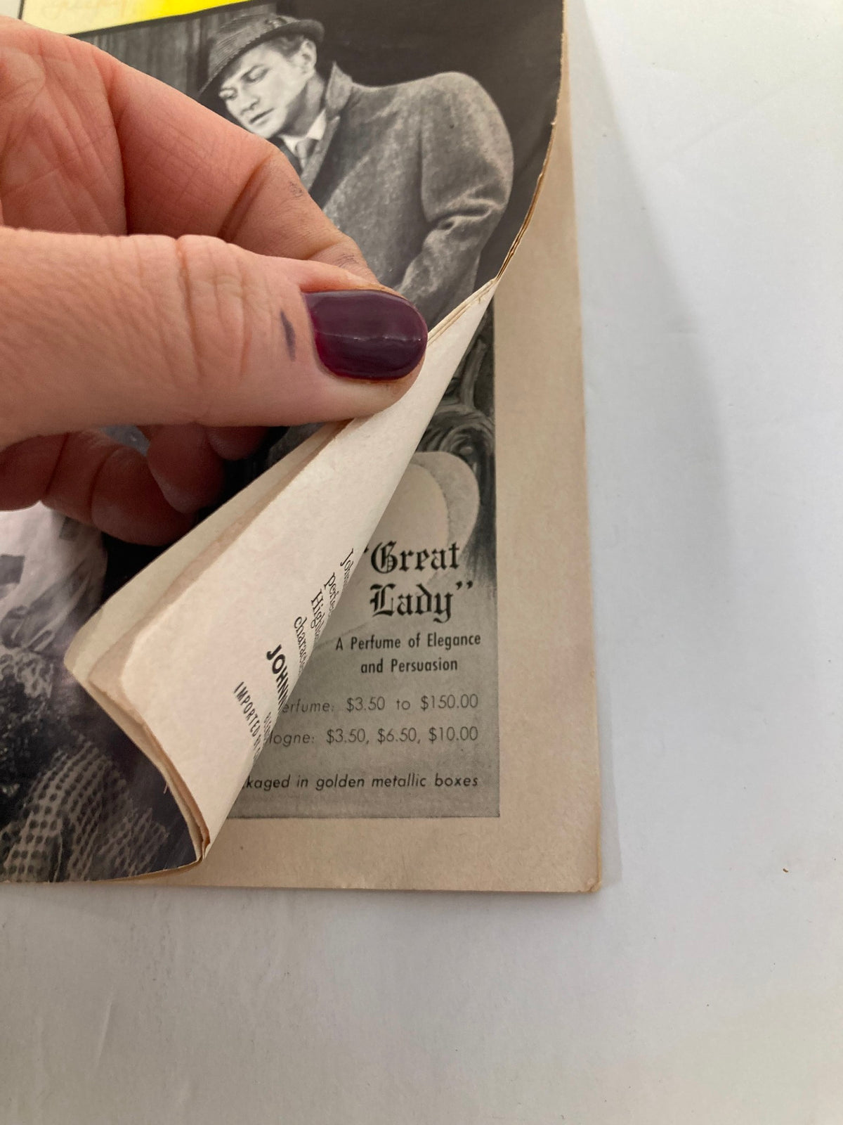 Interior view of the 1959 Playbill for My Fair Lady, displaying the pages and their well-worn condition, emphasizing the vintage appeal.