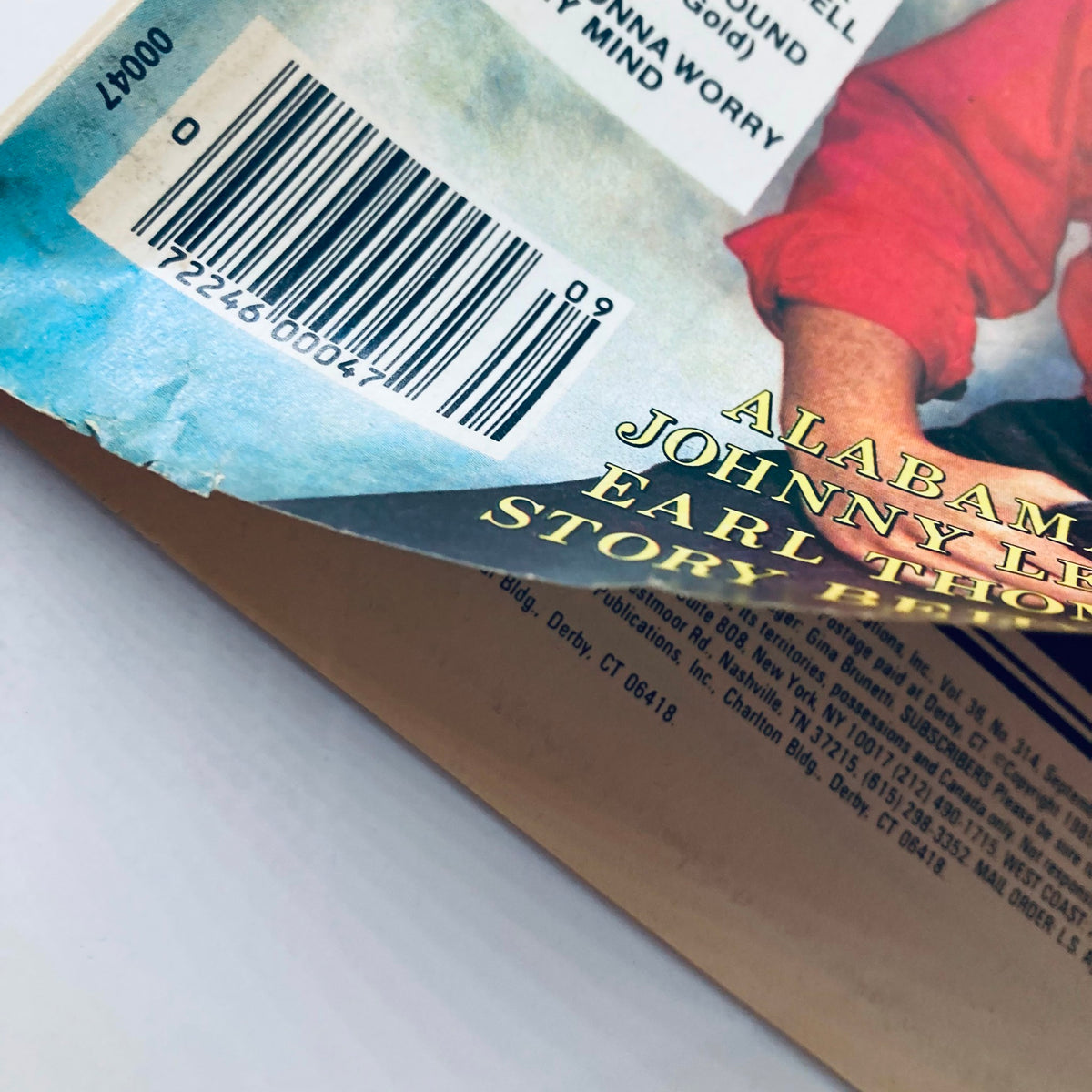 Close-up of the edge of the VTG Country Song Roundup Magazine, September 1985, displaying the barcode and corner details of this collectible.