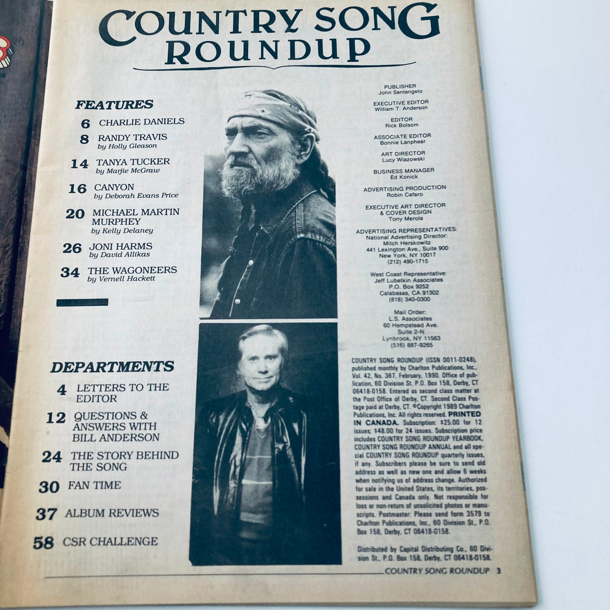 Vintage Country Song Roundup Magazine February 1990 Randy Travis and Tanya Tucker