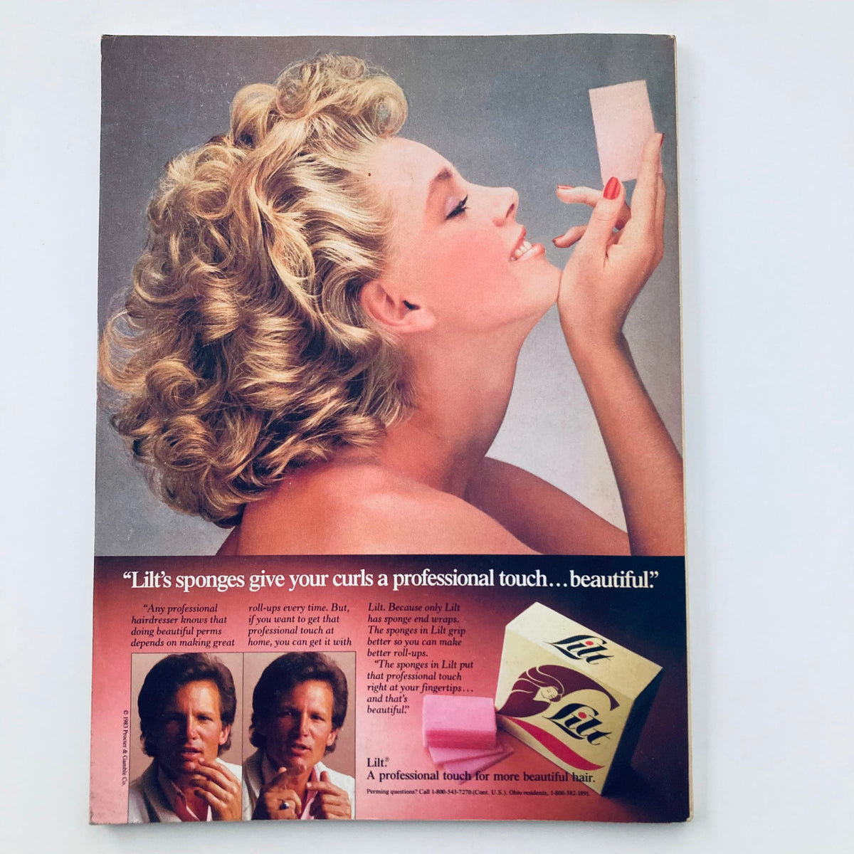 Back cover of VTG Seventeen Magazine October 1984 displaying an advertisement for Lilt hair sponges, emphasizing beauty and styling tips popular during the 1980s.