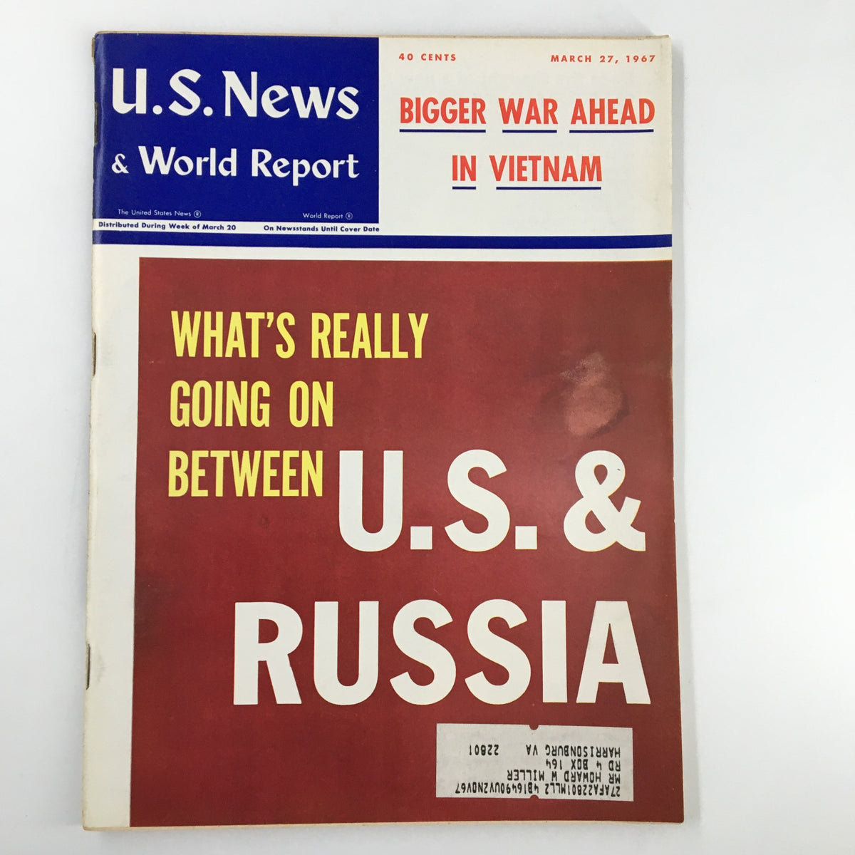 US News & World Report Magazine Cover from March 27, 1967 titled 'Bigger War Ahead in Vietnam', showcasing a historical perspective on the Vietnam War.