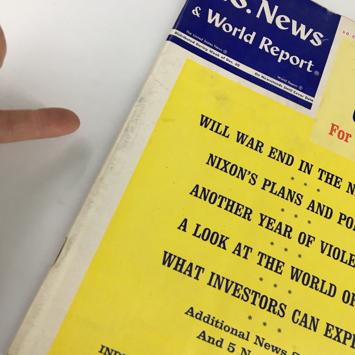 Close-up view of the US News & World Report Magazine January 6 1969 cover, highlighting the headline questions and the topic of change in 1969.