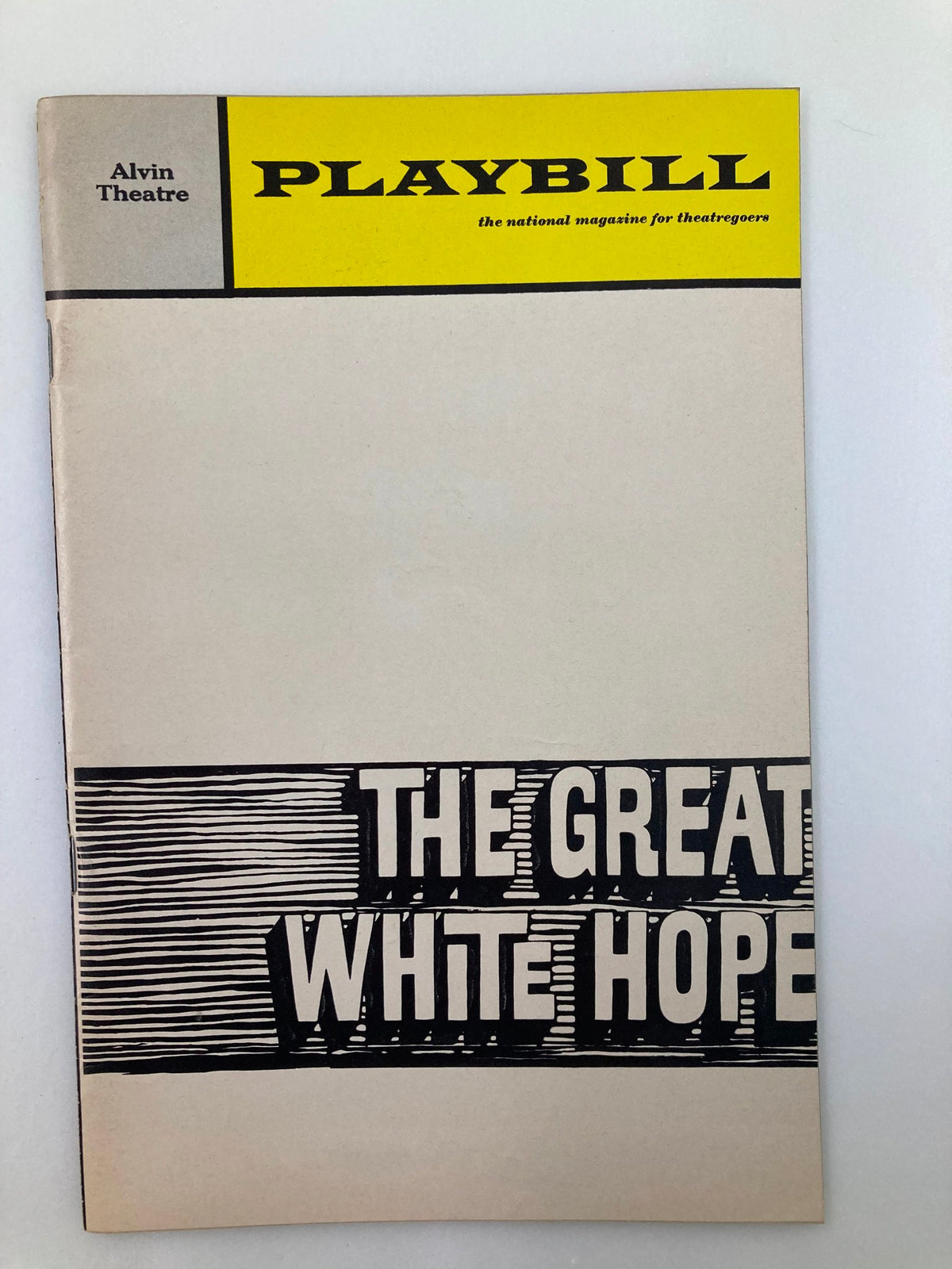 1969 Playbill for 'The Great White Hope' featuring James Earl Jones at Alvin Theatre. The cover showcases bold graphics and vintage design reflecting the theatrical era.
