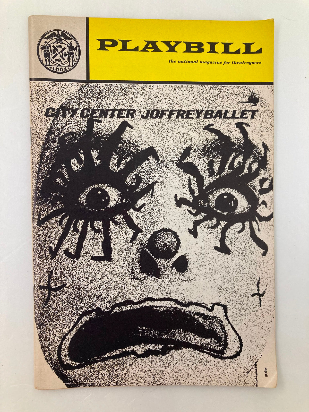 1970 Playbill showcasing the New York City Center Joffrey Ballet, featuring a striking black and white illustration with an expressive face.