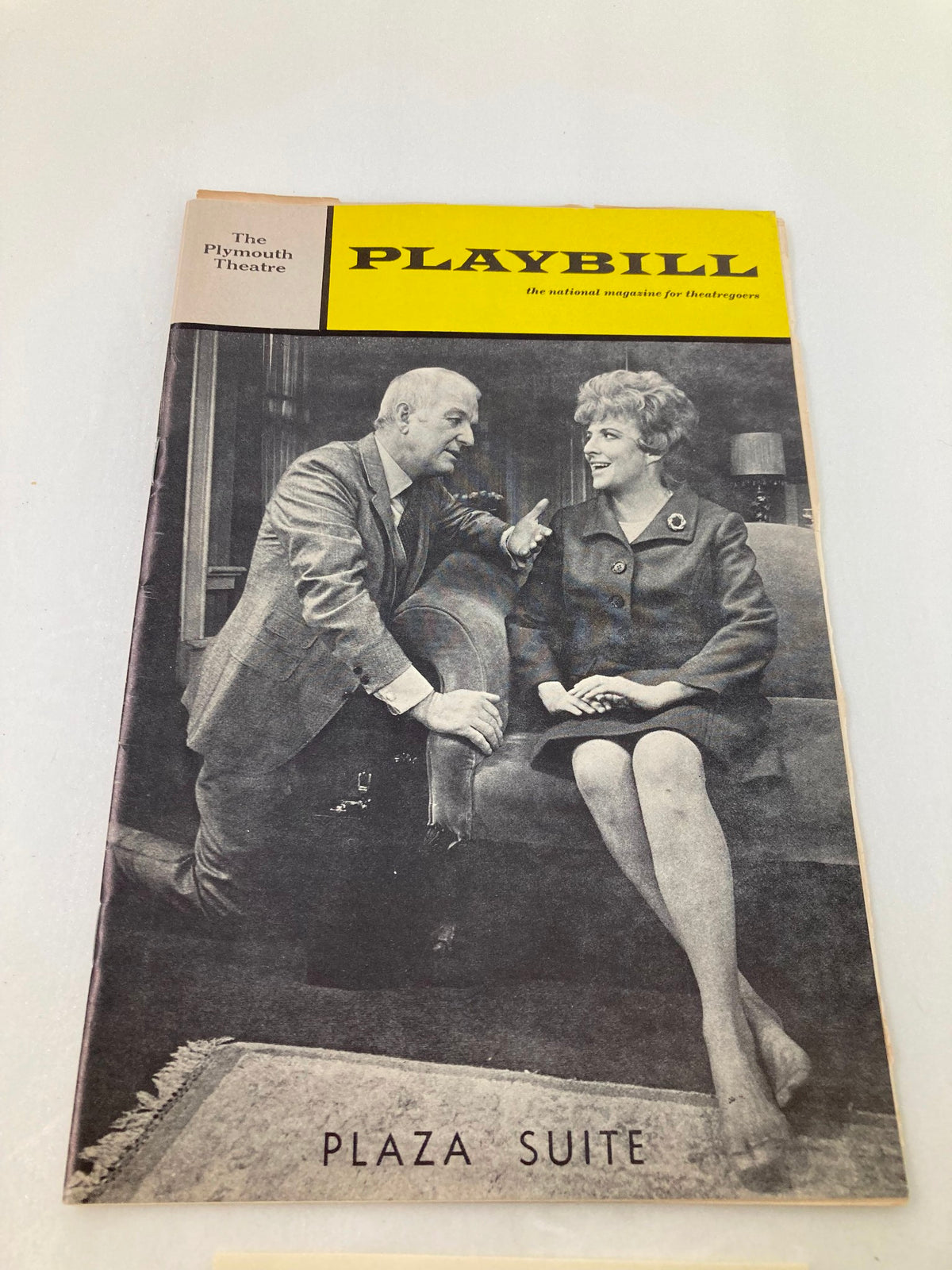 1970 Playbill The Plymouth Theatre featuring Don Portner and Peggy Cass in Plaza Suite, displaying a black and white image of the cover with iconic artwork.