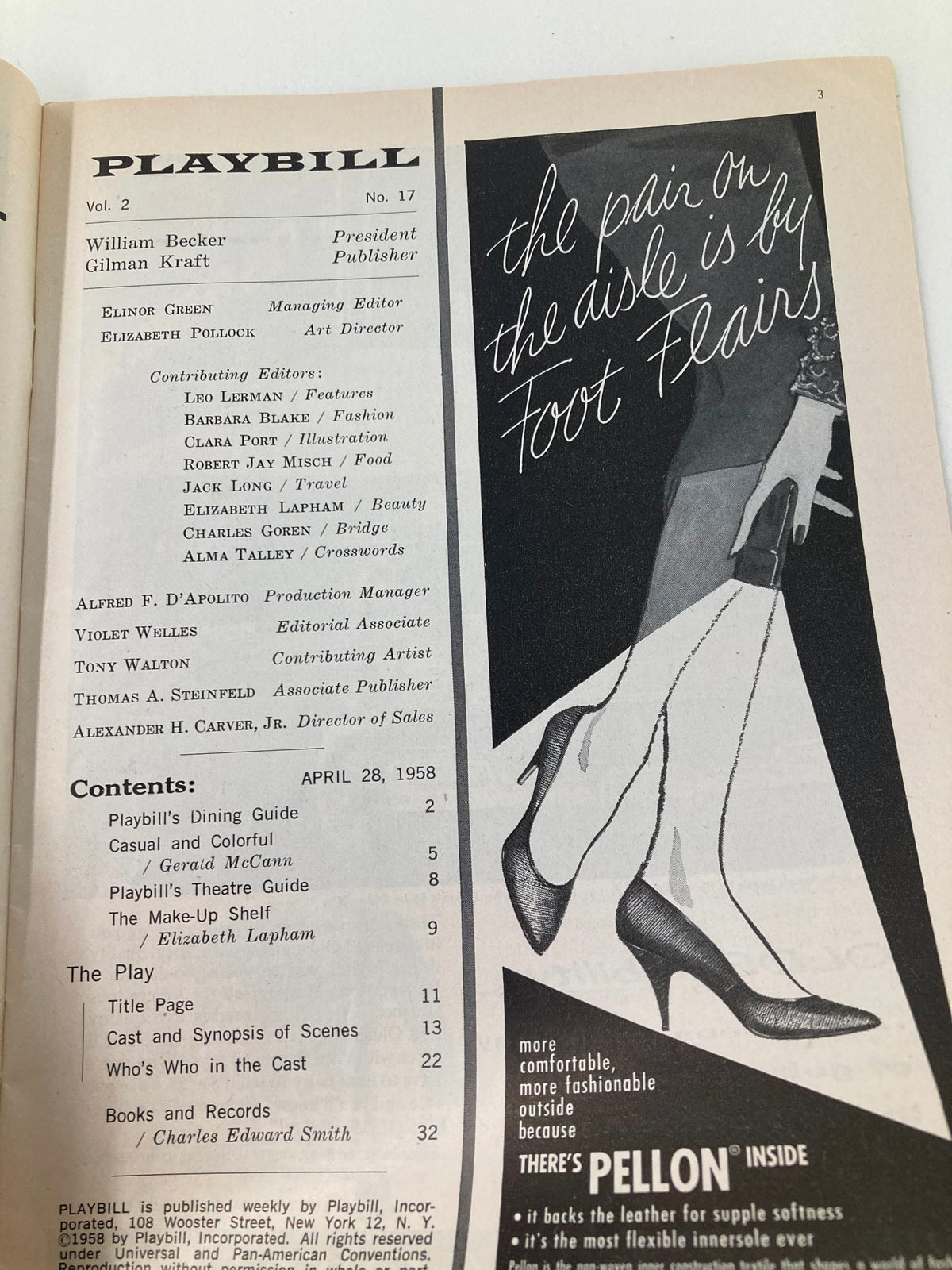 Interior page of the 1958 Playbill for 'Time Remembered' featuring Helen Hayes and Richard Burton, including theater details and advertisements.