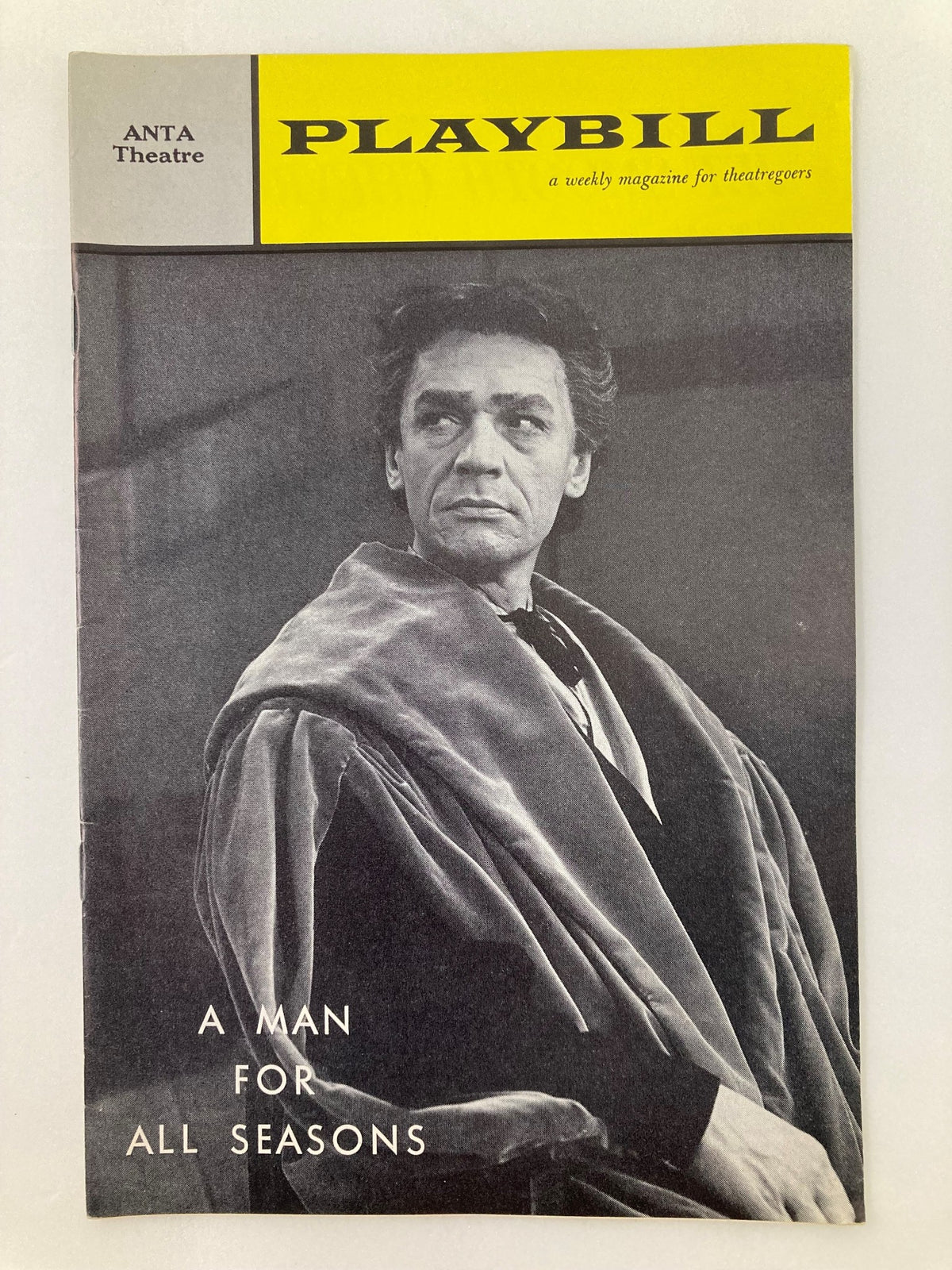 1962 Playbill Anta Theatre featuring Paul Scofield in 'A Man For All Seasons' with a monochromatic photograph on the cover.