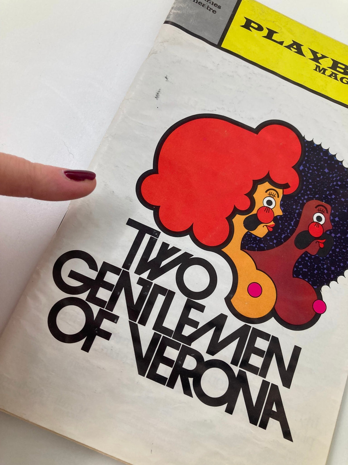 Cover of the 1972 Playbill for the St. James Theatre production of Two Gentlemen of Verona featuring colorful artistic design.